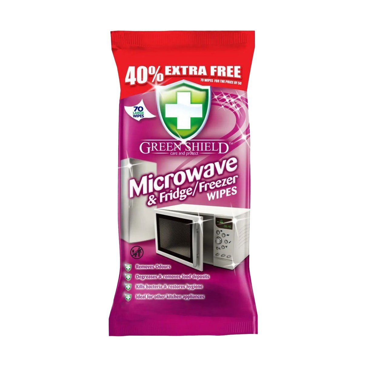 

Вологі серветки для прибирання кухонної технiки Green Shield Microwave & Fridge/Freezer Wipes, 70 шт