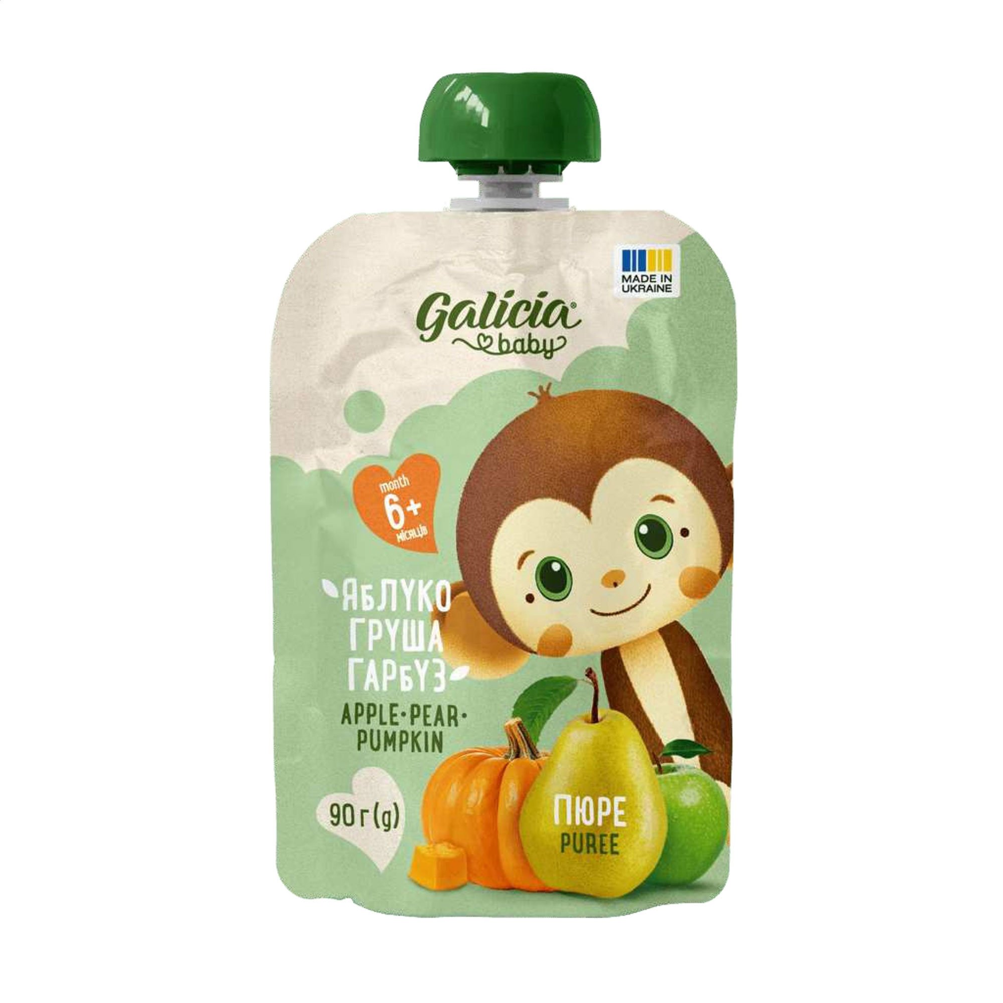 

Дитяче пюре Galicia Baby Яблуко-груша-гарбуз, від 6 місяців, 90 г