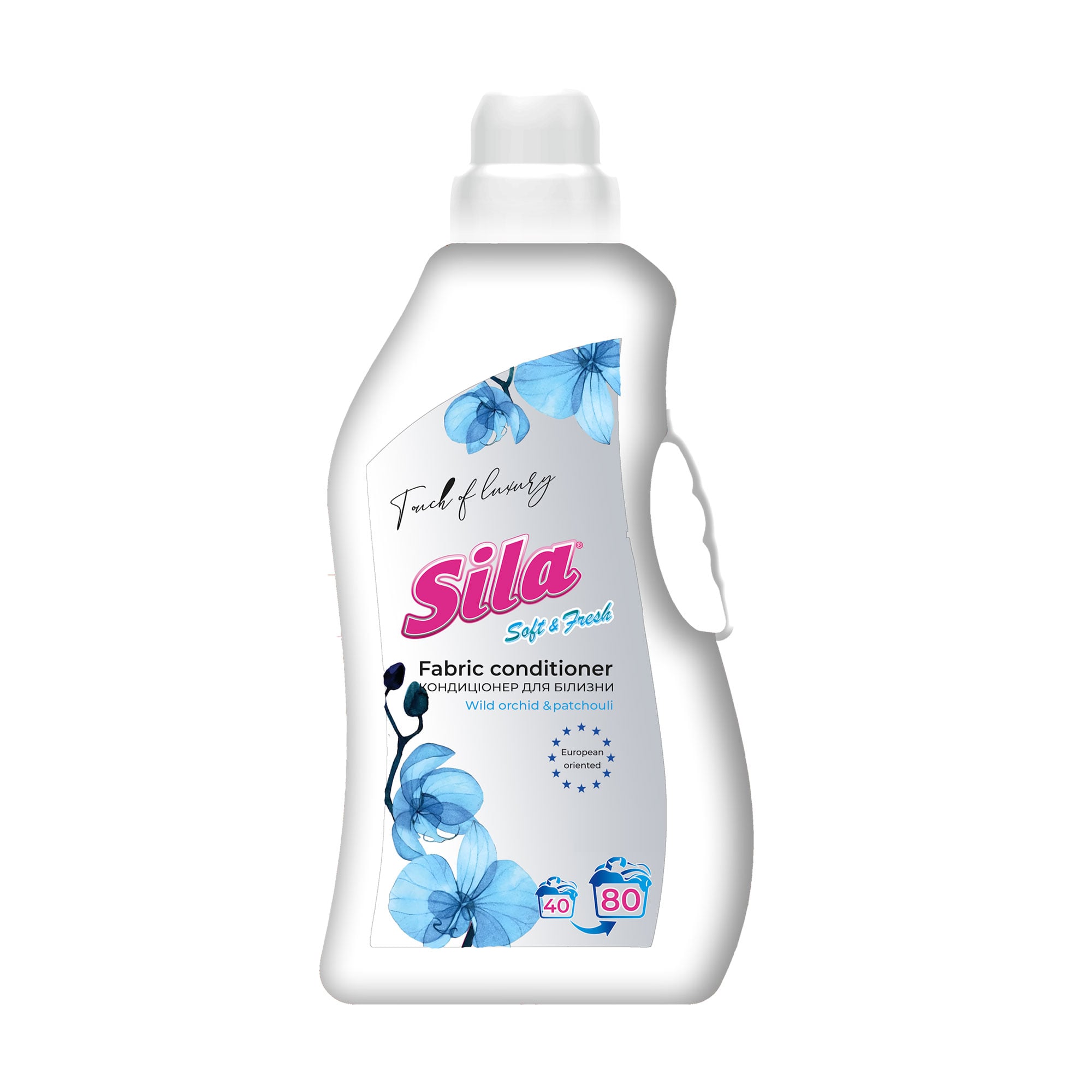 

Кондиціонер для білизни Sila Touch of Luxury Біла орхідея та пачулі, 80 циклів прання, 2.4 л
