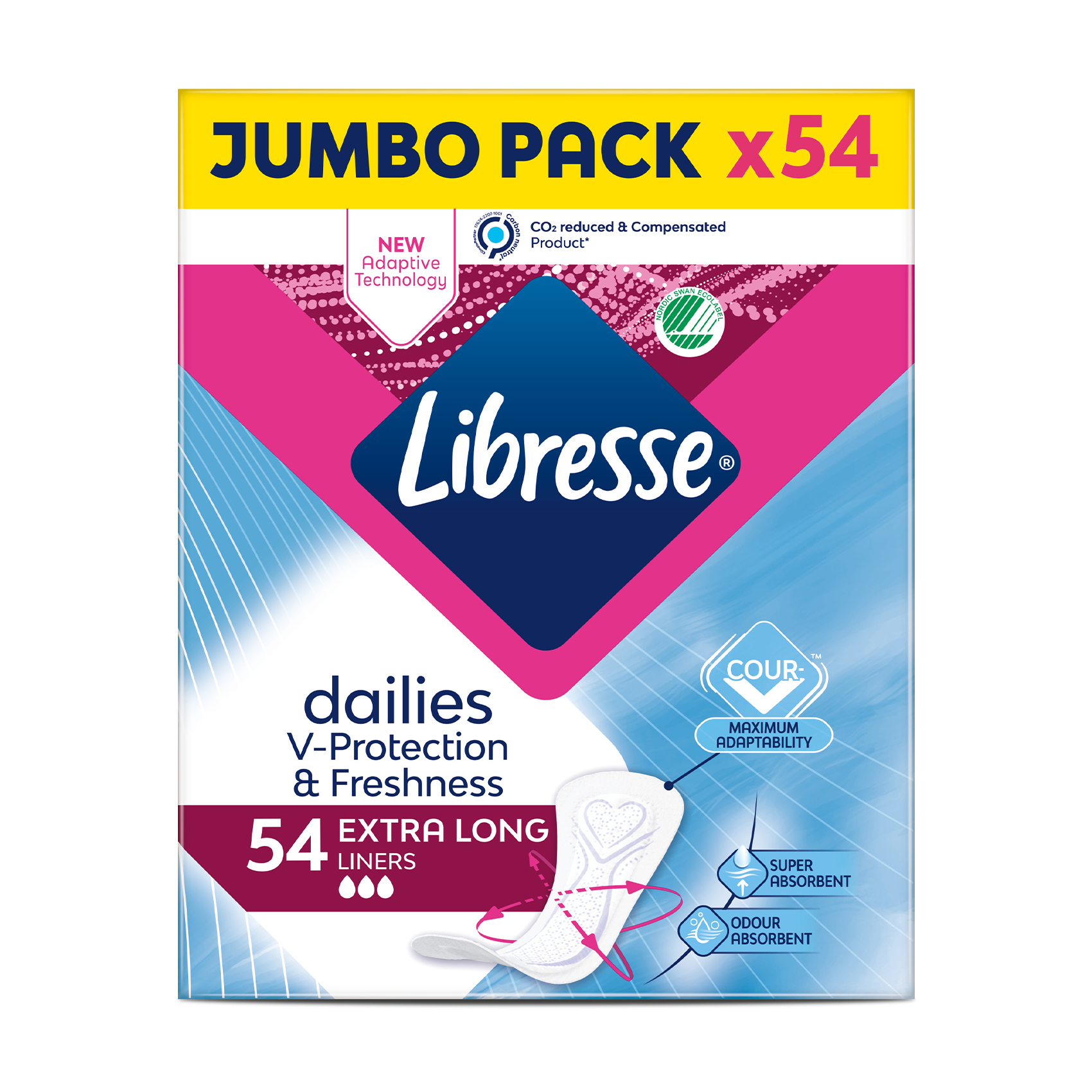 

Уцінка! Щоденні прокладки Libresse Dailies V-Protection & Freshness Extra Long поглинаючі, 54 шт