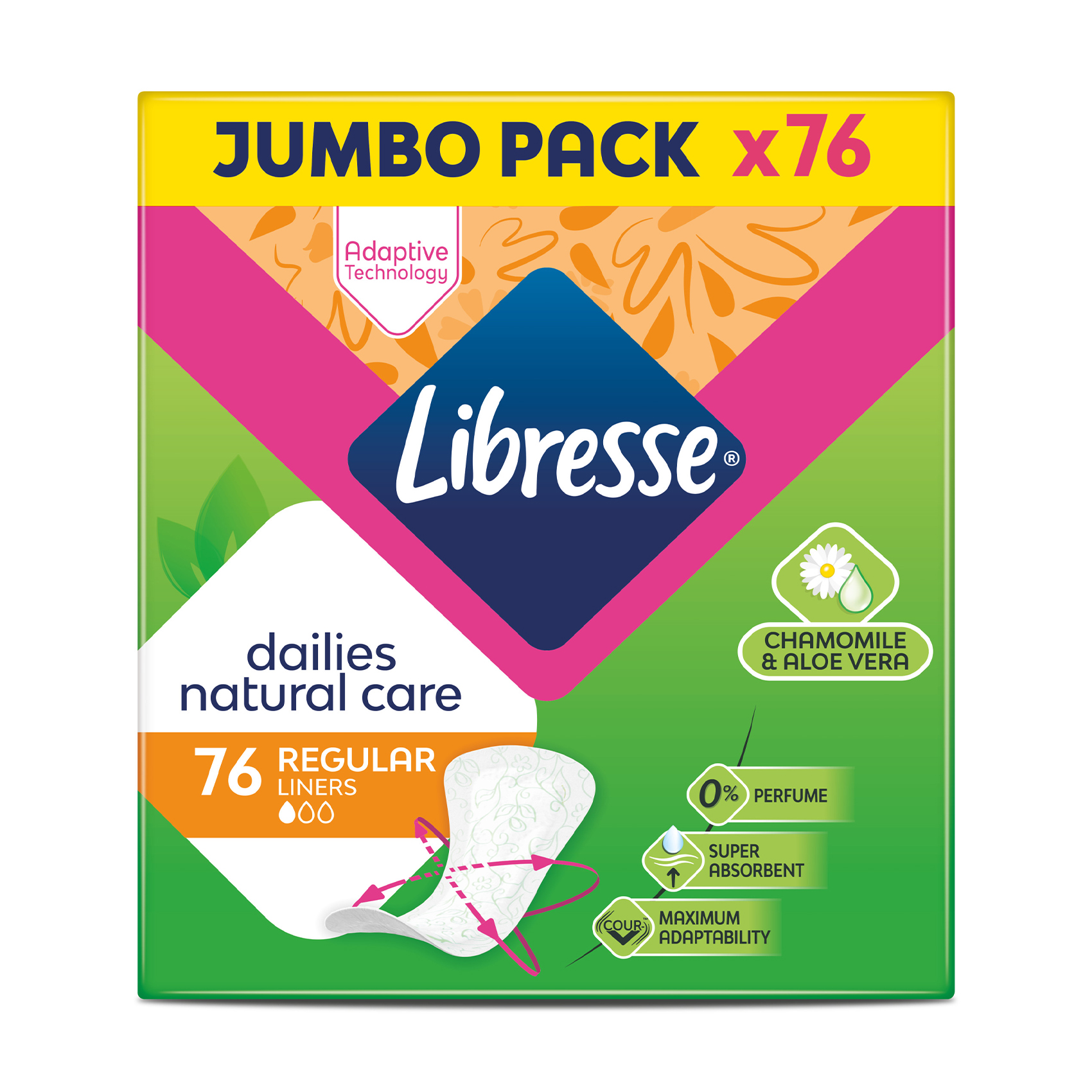 

Уцінка! Щоденні прокладки Libresse Dailies Natural Care Regular з алое вера та ромашкою, 76 шт