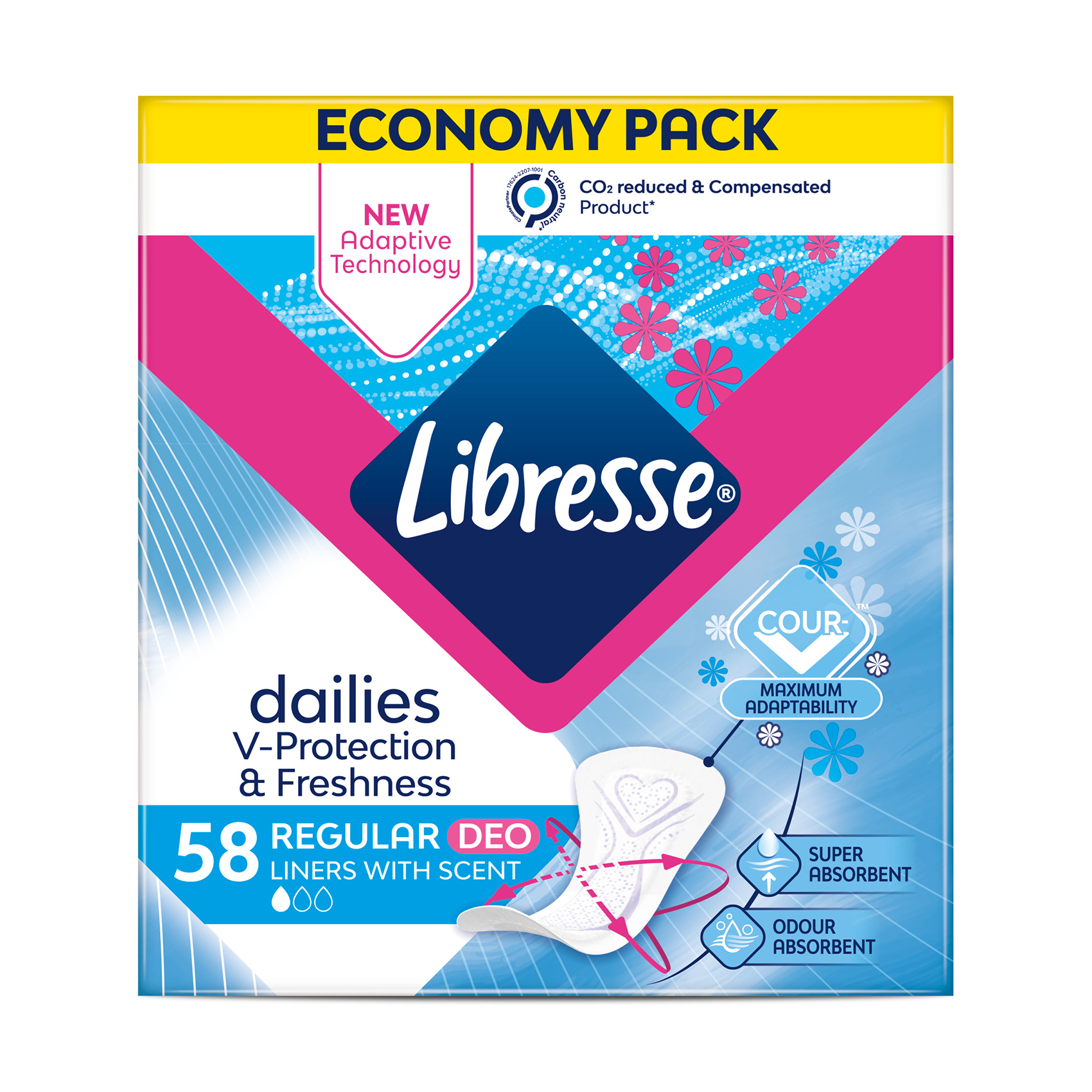 

Щоденні прокладки Libresse Dailies V-Protection & Freshness Regular поглинальні, 58 шт