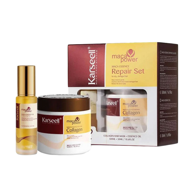 

Уцінка! Набір для відновлення волосся Karseell Мaca Essence Repair Set з есенцією маки (маска для волосся, 500 мл + олія-есенція, 50 мл)