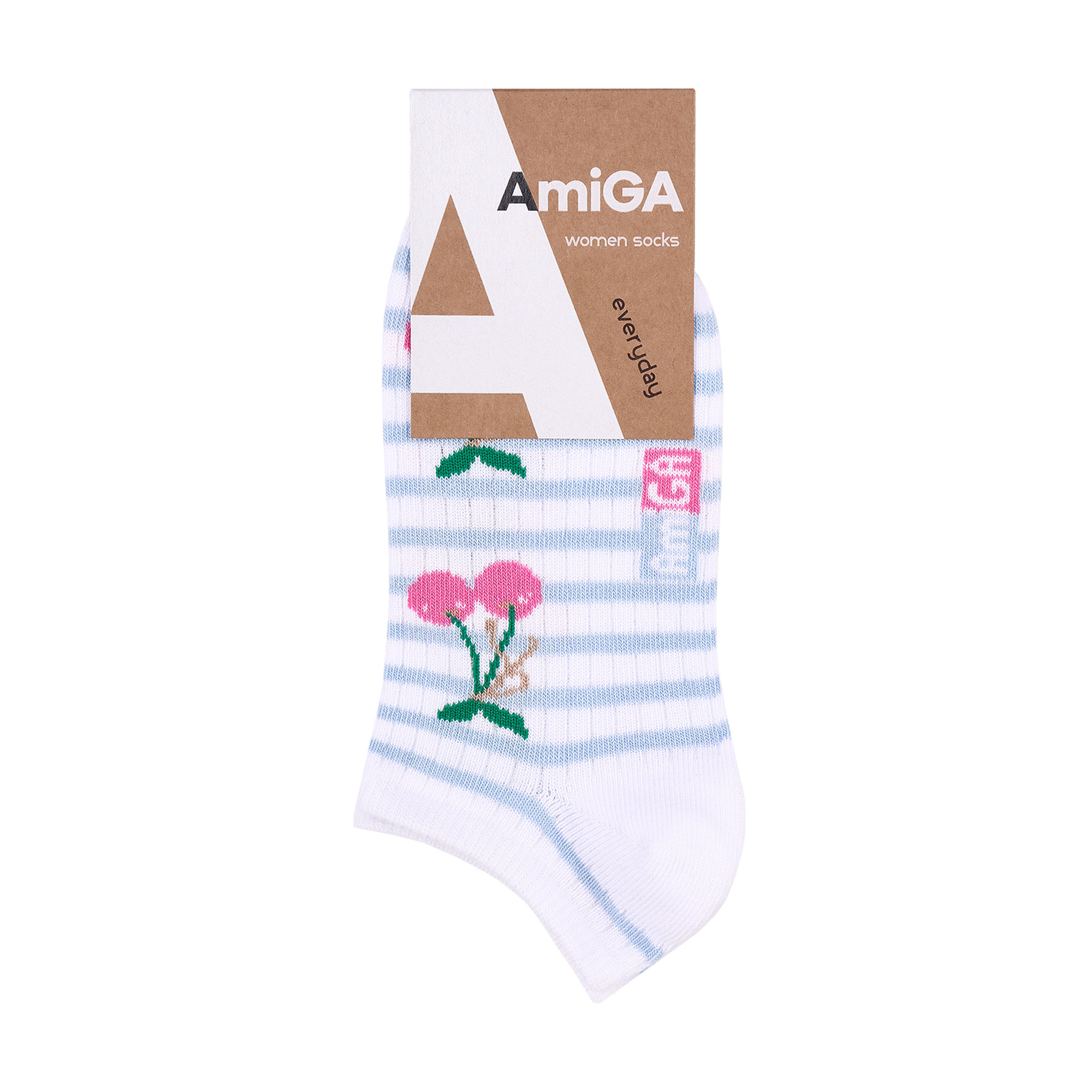 

Шкарпетки жіночі AmiGA укорочені рубчик вишні, блакитні, розмір 23-25