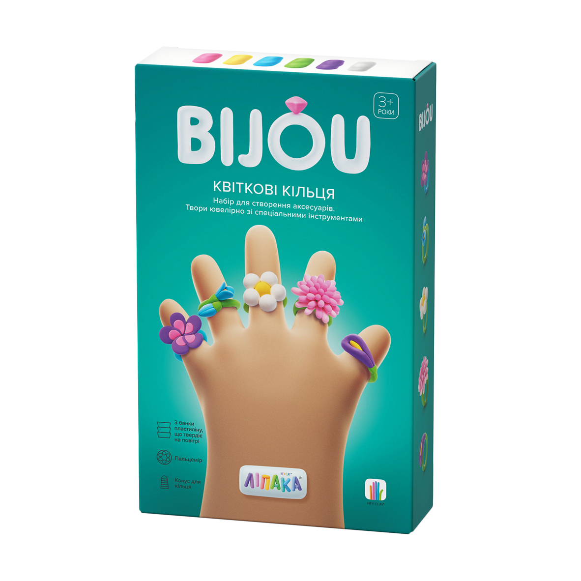 

Дитячий набір пластиліну, що самостійно твердіє для створення аксесуарів Ліпака Bijou Квіткові кільця, від 3 років, 5 елементів (31001-UA01)
