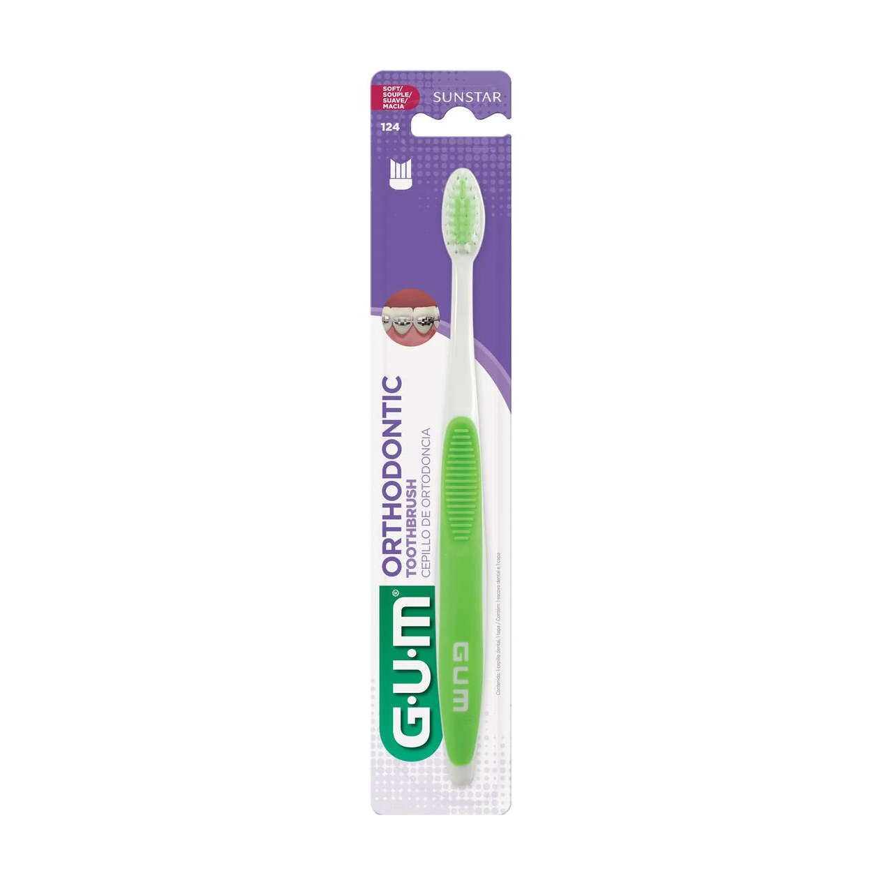 

Ортодонтична зубна щітка для брекетів GUM Sunstar Ortho Toothbrush м'яка, біло-зелена, 1 шт