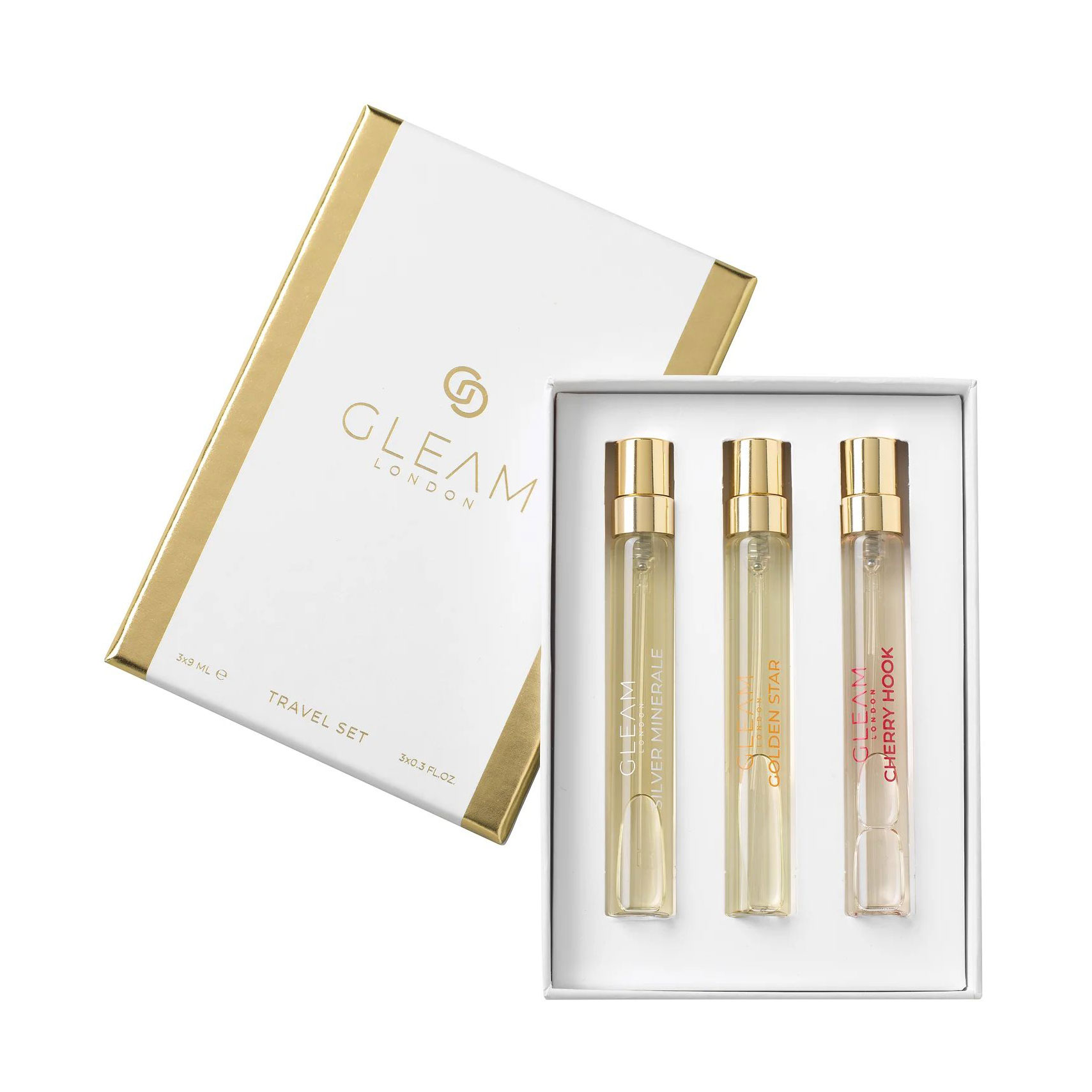 

Парфумований набір унісекс Gleam Perfume Night Life (Cherry Hook, 9 мл + Golden Star, 9 мл + Silver Minerale, 9 мл)