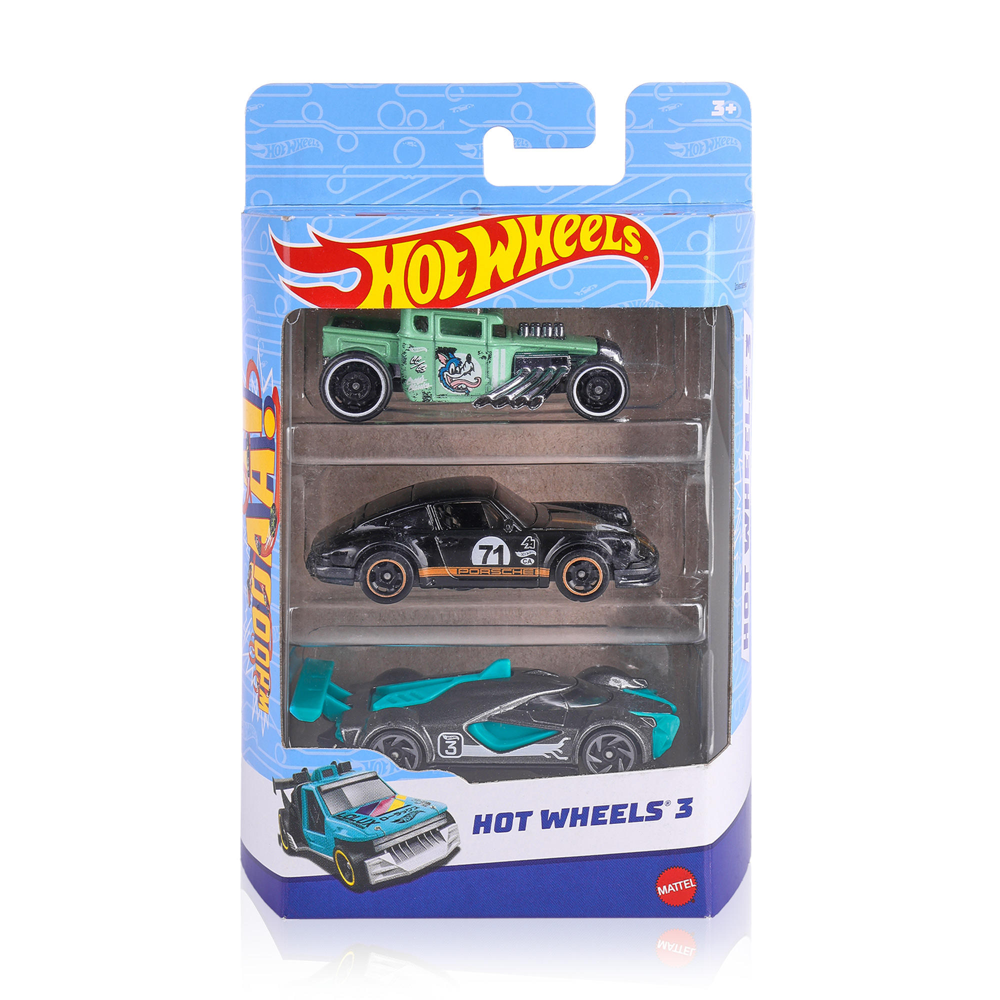 

Набір базових автомобілів Hot Wheels 3 салатовий\чорний\темно-сірий, від 3 років, 16*11*4 см, 3 шт (K5904)