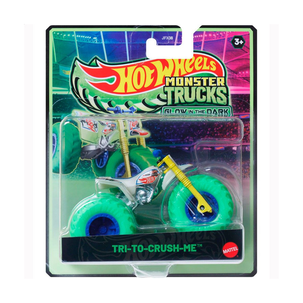 

Автомодель Hot Wheels Monster Trucks Сяючі в темряві, Tri-To-Crush-Me, білий, від 3 років (JFX08)