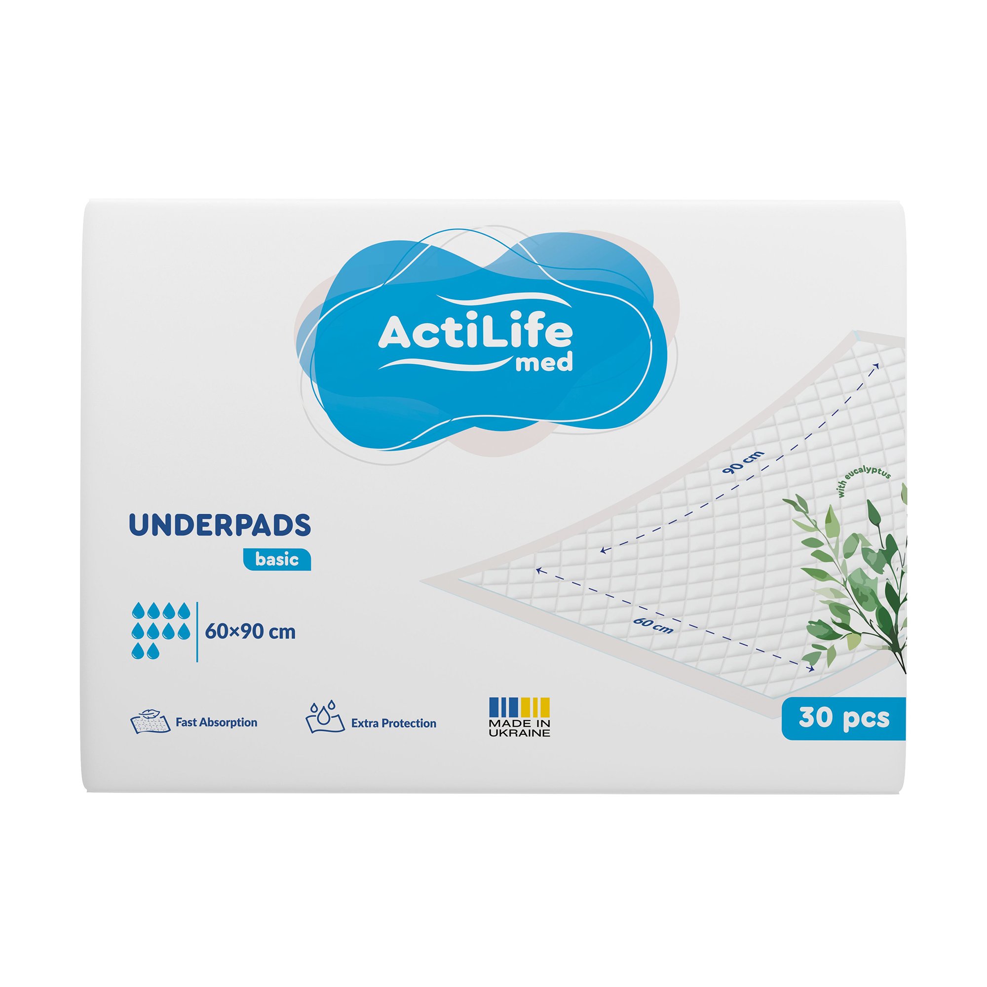 

Пелюшки гігієнічні ActiLife Med Basic Поглинальні, 60*90 см, 30 шт
