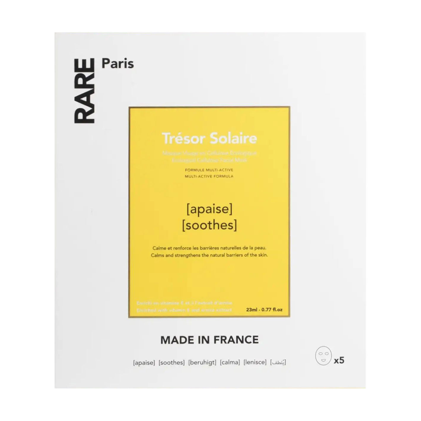 

Тканинна маска для обличчя RARE Paris Tresor Solaire Soothing Face Mask Box, 5*23 мл