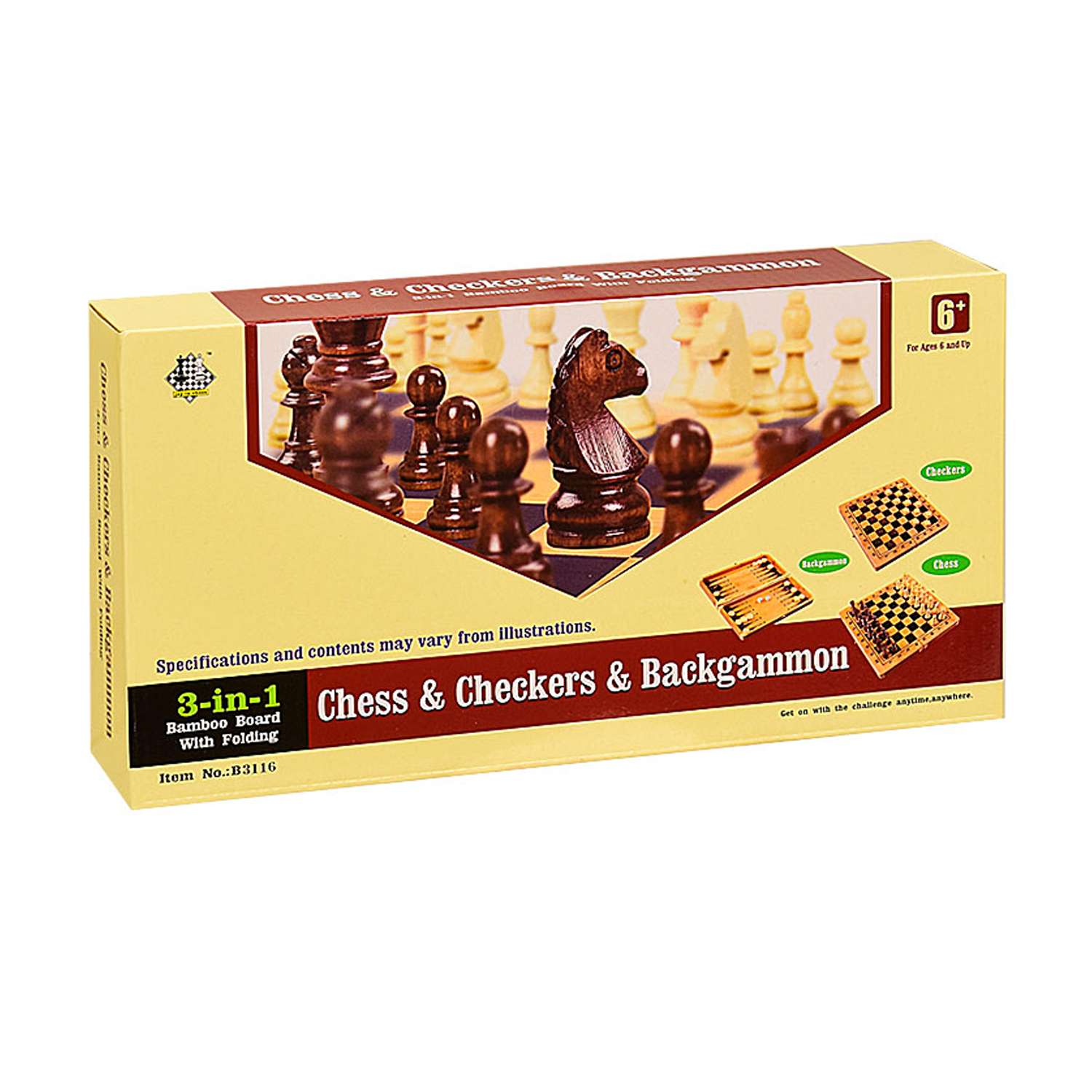 

Настільна гра 3 в 1 Shantou Jinxing Шахи, шашки, нарди, від 6 років (B3116)