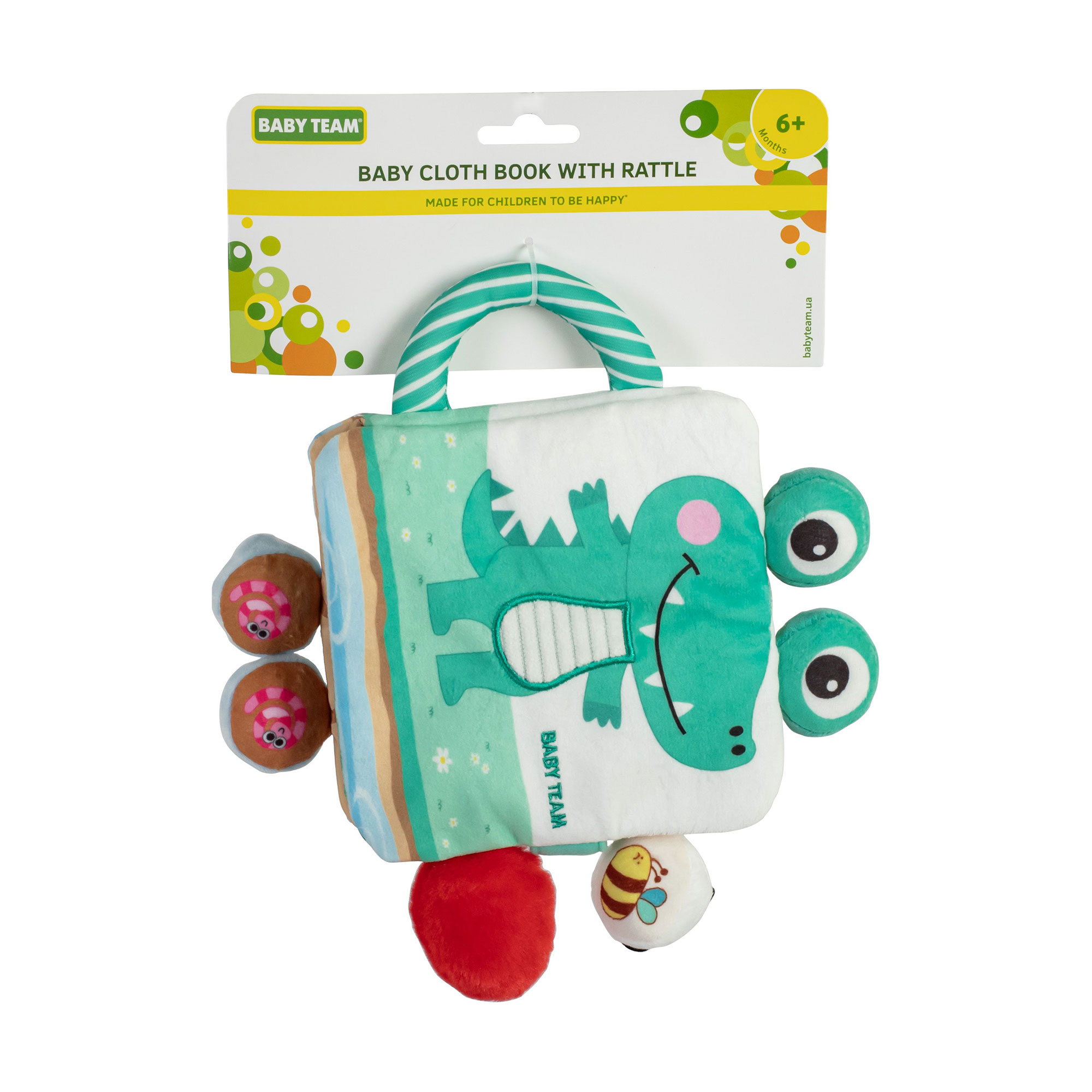

Іграшка-книжка Baby Team з брязкальцем, текстильна, від 6 місяців, 31*23*3 см (8721)