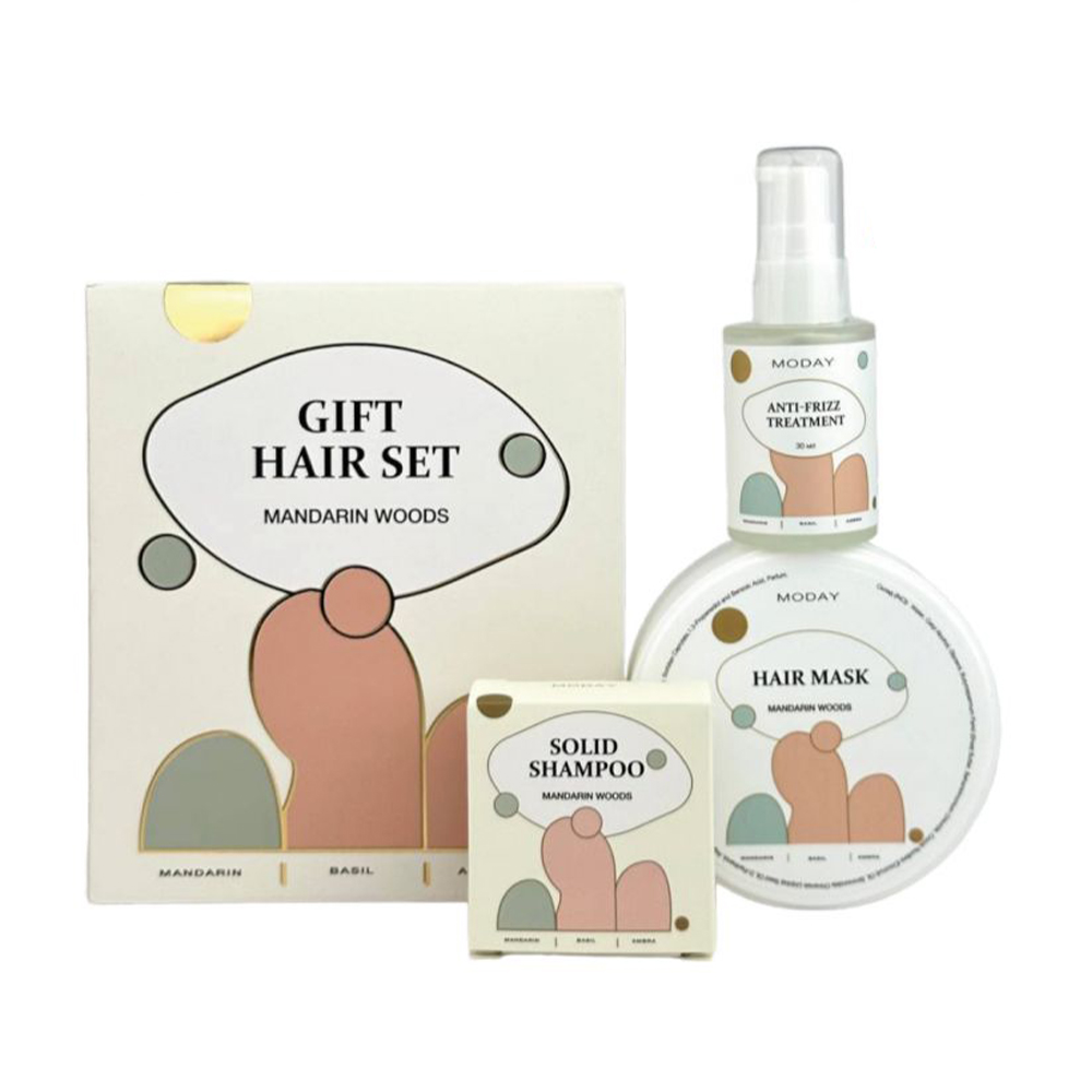 

Набір для волосся MODAY Gift Hair Set Mandarin Woods (твердий шампунь, 40 г + маска-кондиціонер, 100 мл + сироватка, 30 мл)