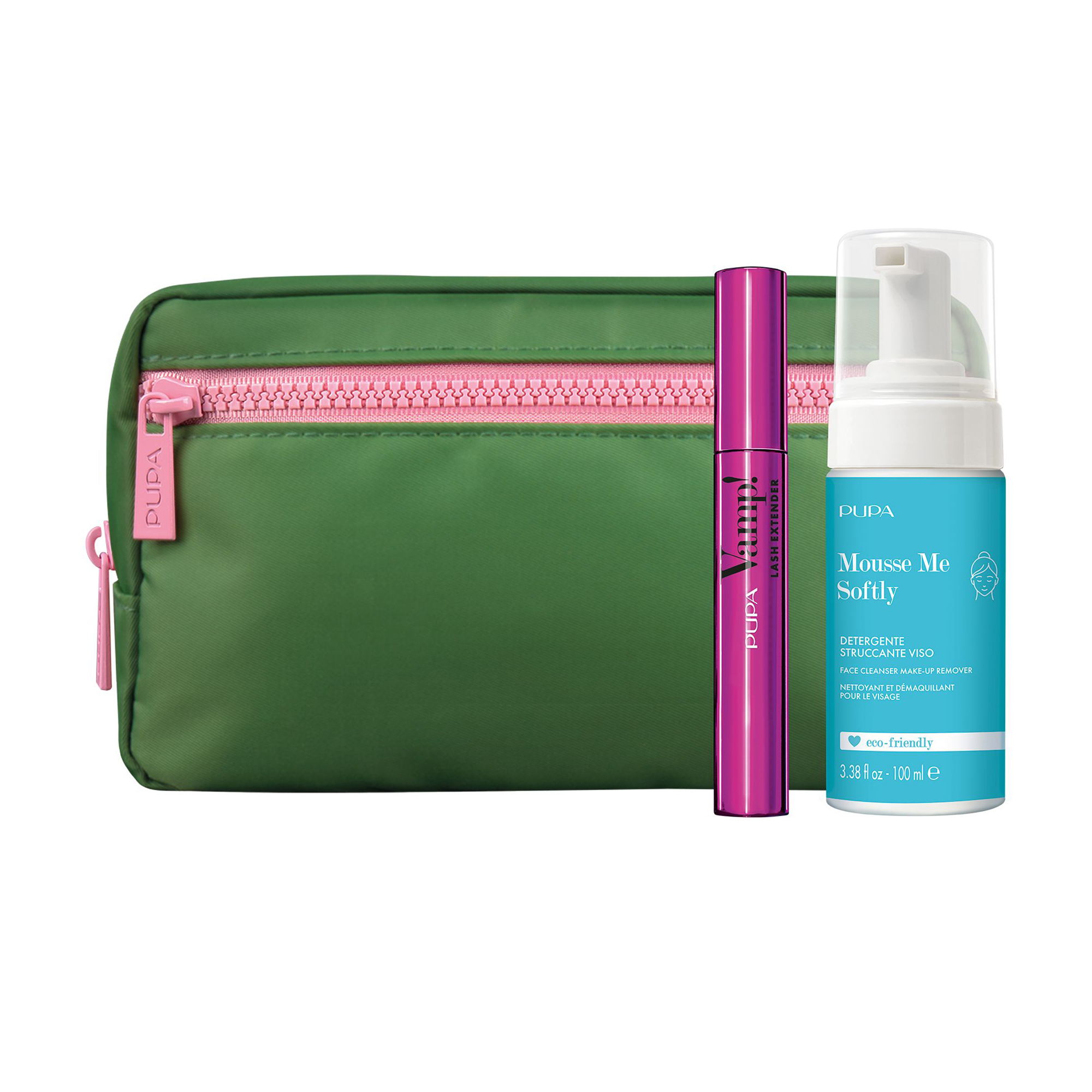 Набір для макіяжу Pupa Vamp! Lash Extender Mascara & Mousse Me Softly (туш для вій, 14 мл + мус для зняття макіяжу, 100 мл + косметичка)