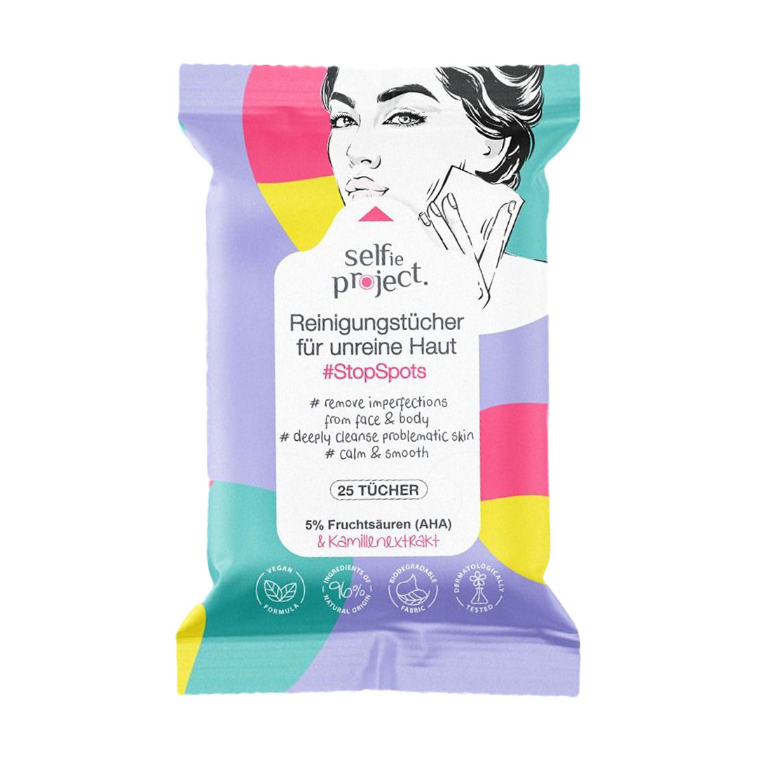 

Серветки для зняття макіяжу Selfie Project StopSpots Acne Cleansing Wipes для проблемної шкіри, 25 шт