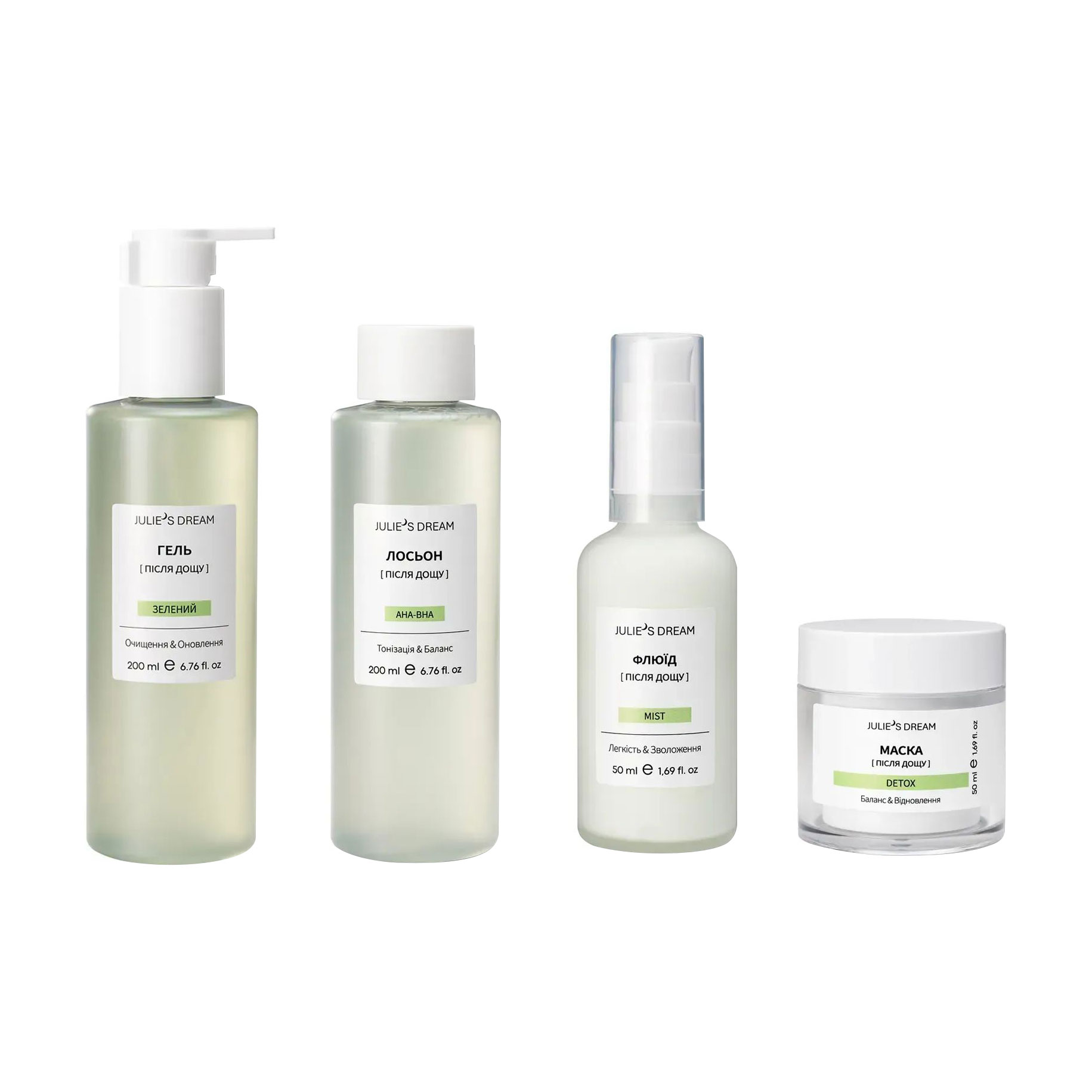 

Набір для обличчя Julie's Dream Після дощу (гель, 150 мл + лосьон, 200 мл + флюїд, 50 мл + маска, 50 мл)