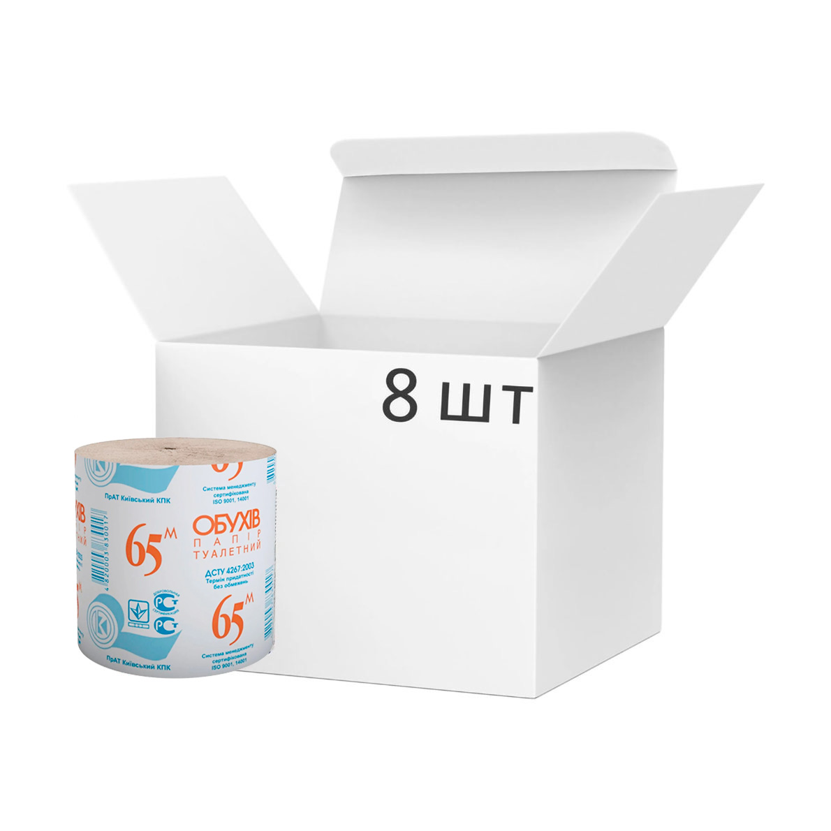 

Уцінка! Туалетний папір Обухів 65 м, сірий, 1-шаровий, 8 рулонів