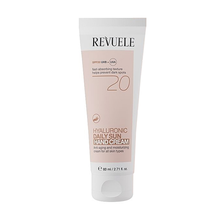 

Щоденний сонцезахисний крем для рук Revuele Hyaluronic Daily Sun Hand Cream, SPF 20, з гіалуроновою кислотою, 80 мл