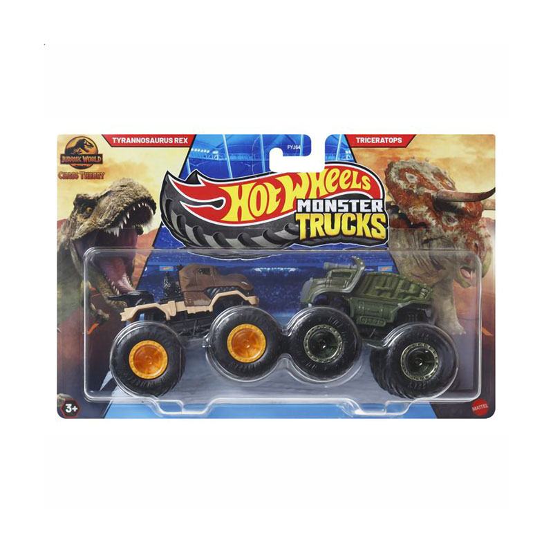 

Набір машинок-позашляховиків Hot Wheels Monster Trucks Tyrannosaurus Rex/Triceratops коричнево-темно-зелений, від 3 років (FYJ64)