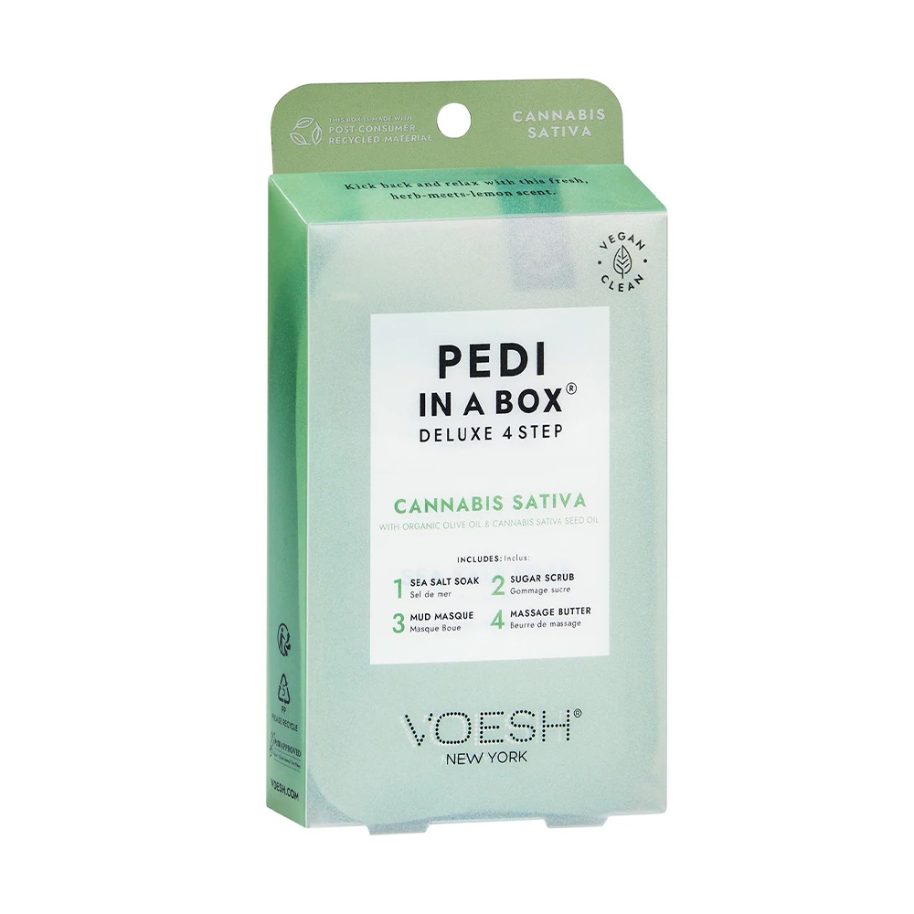 

Набір для педикюру VOESH Pedi In A Box Deluxe 4 Step Cannabis Sativa (морська сіль, 35 г + скраб, 20 г + маска, 20 г + олія для масажу, 15.5 г)