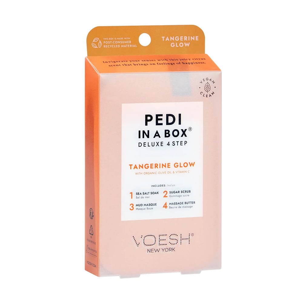 

Набір для педикюру VOESH Pedi In A Box Deluxe 4 Step Tangerine Glow (морська сіль, 35 г + скраб, 20 г + маска, 20 г + олія для масажу, 15.5 г)