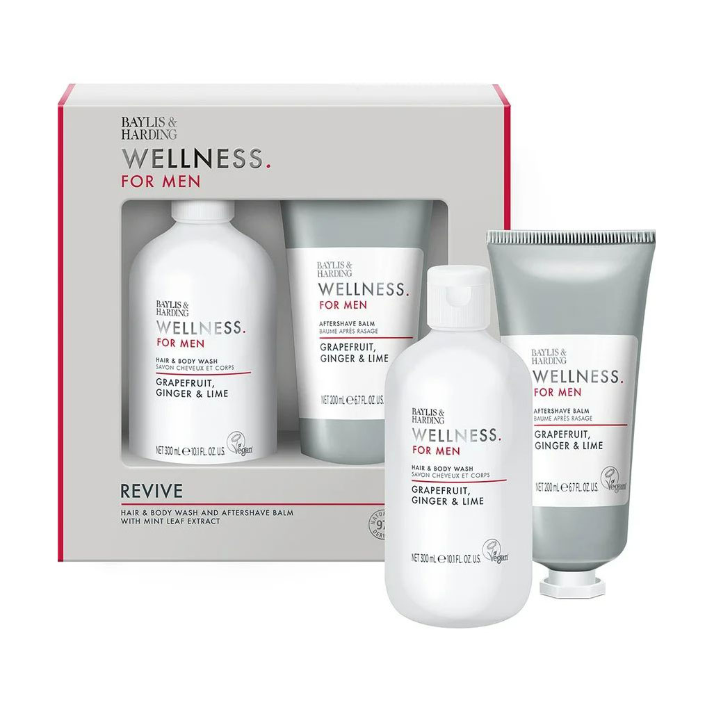 

Чоловічий набір для догляду за тілом Baylis & Harding Wellness For Men Grapefruit, Ginger & Lime (гель для волосся та тіла, 300 мл + бальзам після гоління, 200 мл)