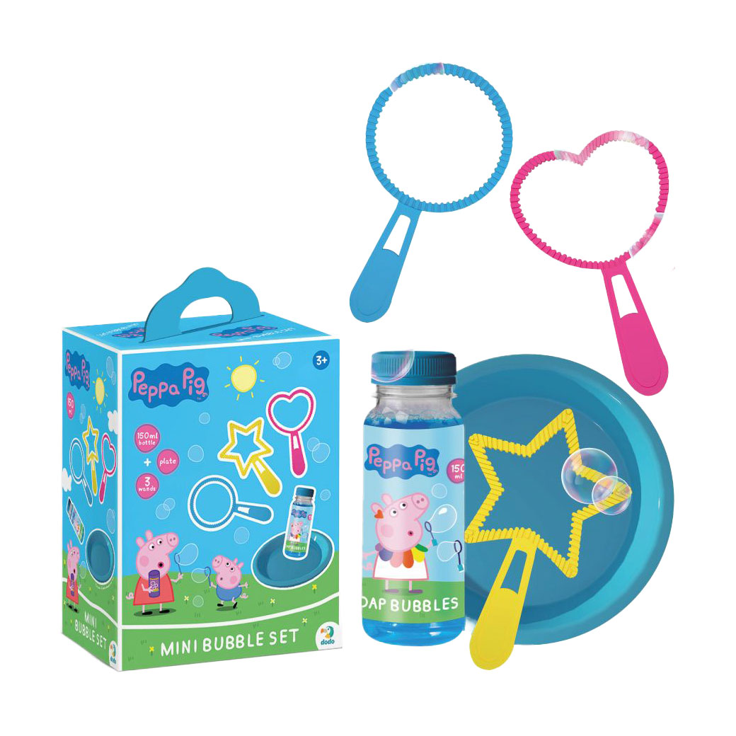 

Міні-набір мильних бульбашок DoDo Peppa Pig, від 3 років (миска, 1 шт + рамки, 3 шт + мильні бульбашки, 150 мл) (200608)