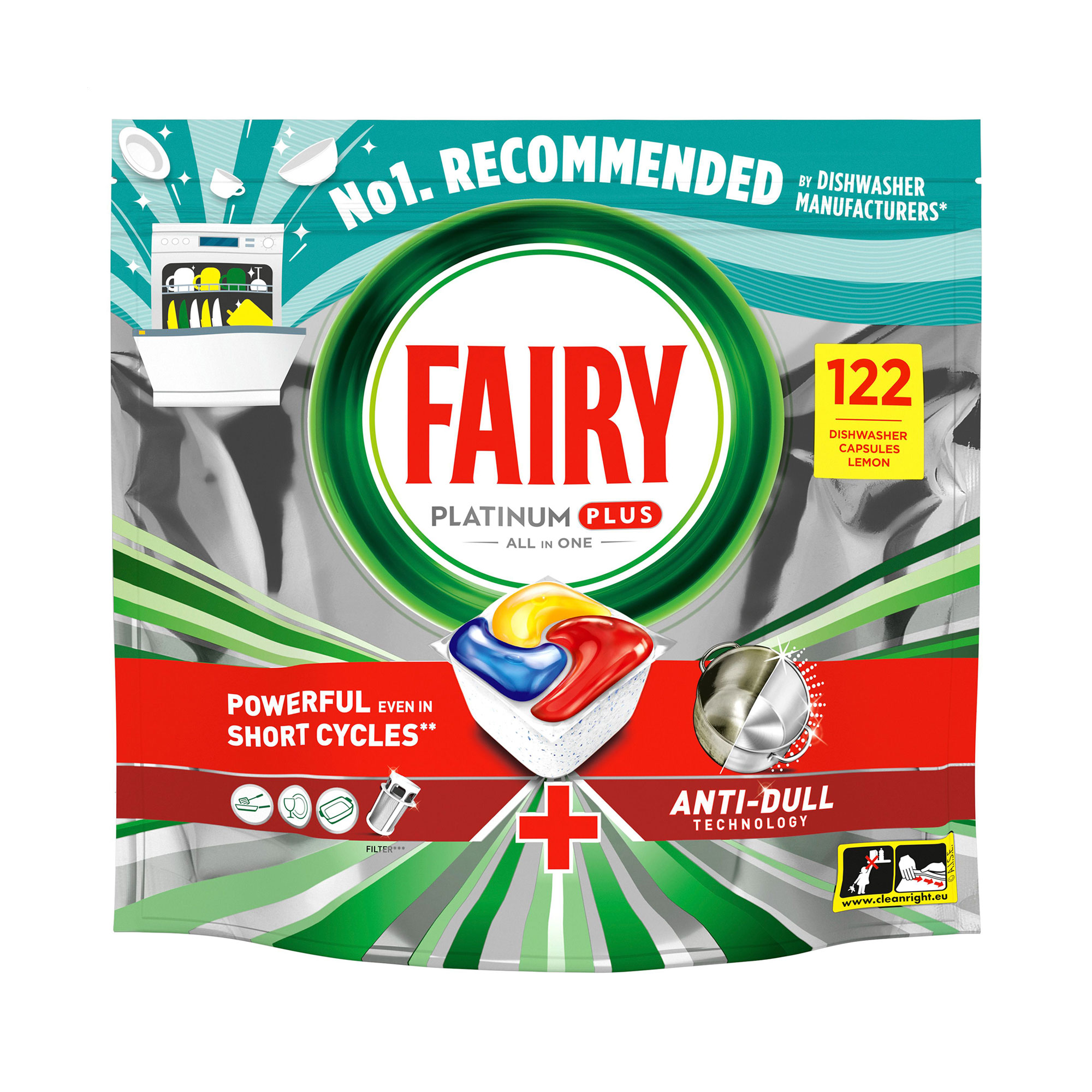 

Капсули для посудомийної машини Fairy Platinum Plus Все в 1, з ароматом лимону, 122 шт