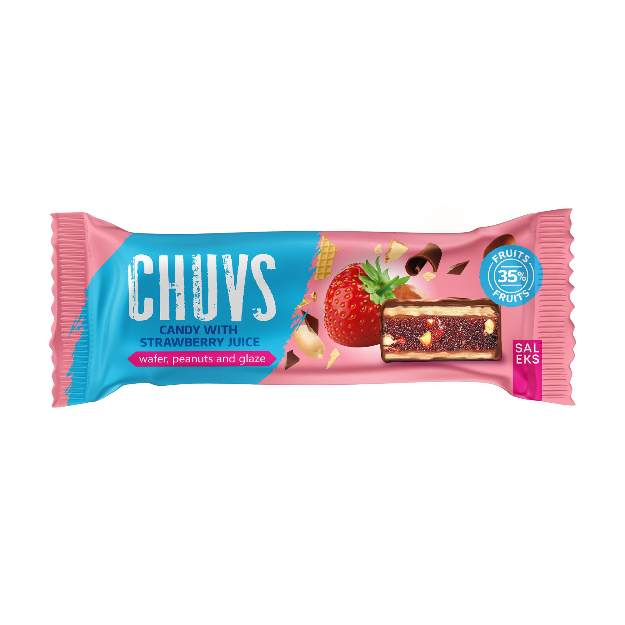 

Цукерка Chuvs з яблучним пюре, полуничним соком та смаженим арахісом, 30 г