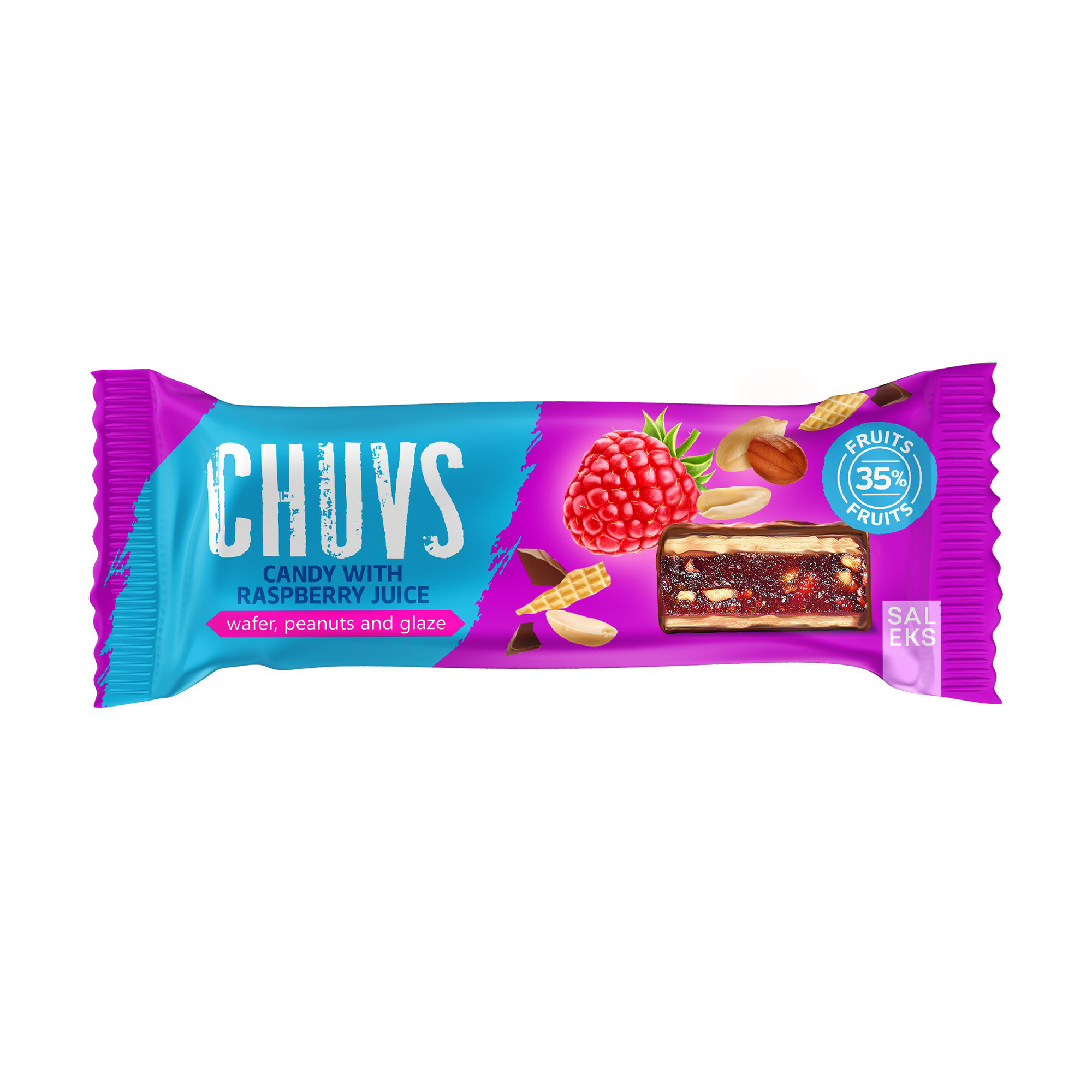 

Цукерка Chuvs з яблучним пюре, малиновим соком та смаженим арахісом, 30 г