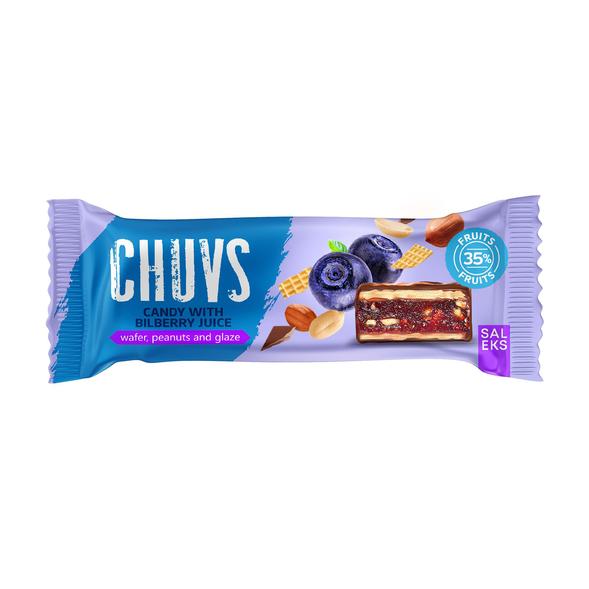 

Цукерка Chuvs з яблучним пюре, соком чорниці та смаженим арахісом, 30 г