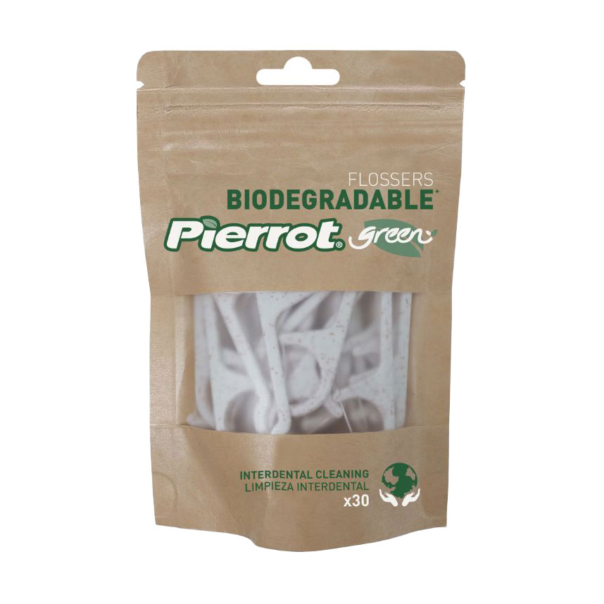 

Флосери Pierrot Green Biodegradanle Flossers з тримачем, біорозкладні, 30 шт
