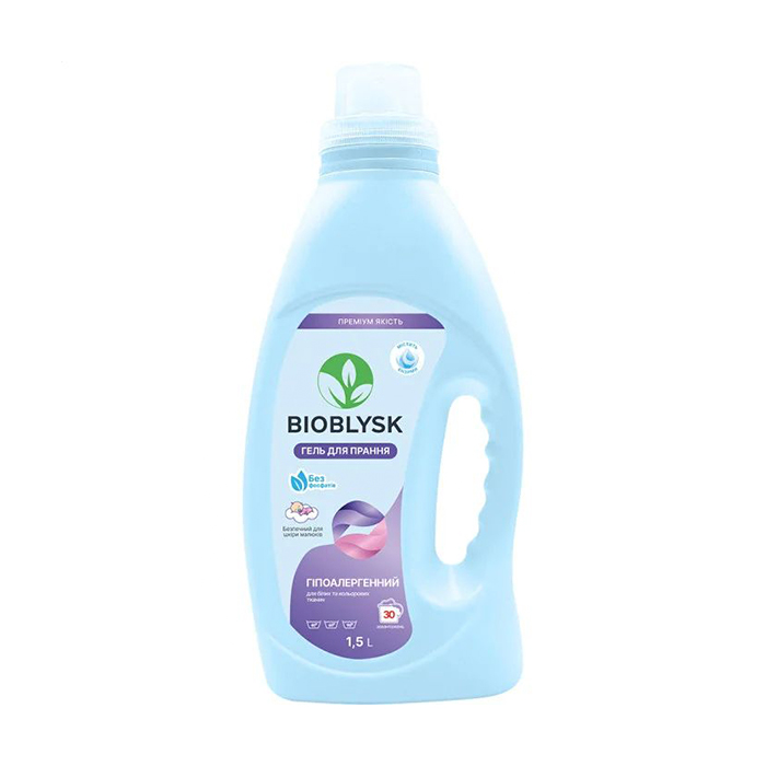 

Гіпоалергенний гель для прання BioBlysk Baby Gel для білих та кольорових тканин, 30 циклів прання, 1.5 л