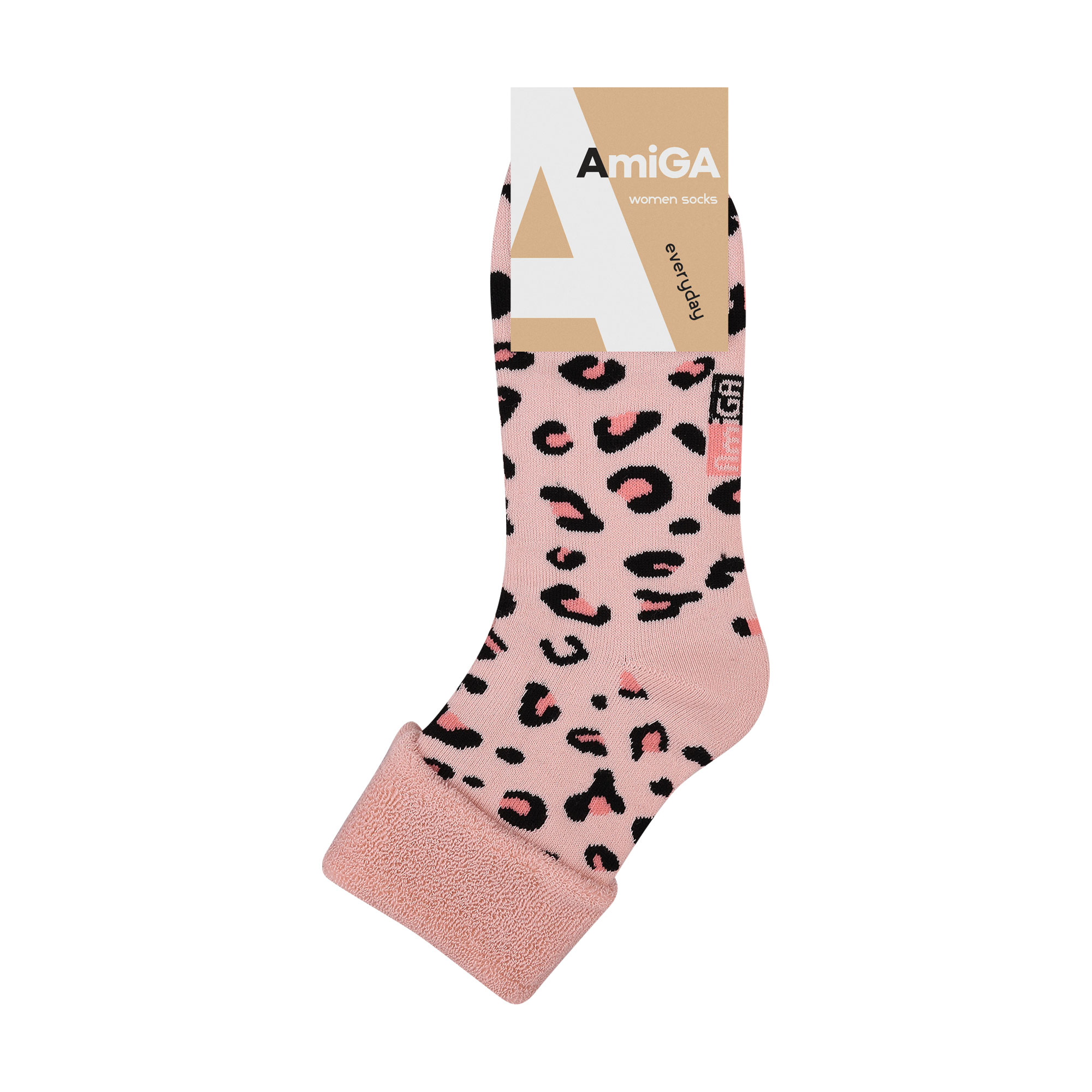 

Шкарпетки жіночі AmiGA махрові, леопард, рожеві, розмір 23-25