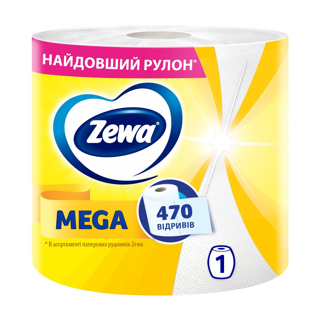 

Паперові рушники Zewa Mega Roll, 470 відривів, 1 рулон