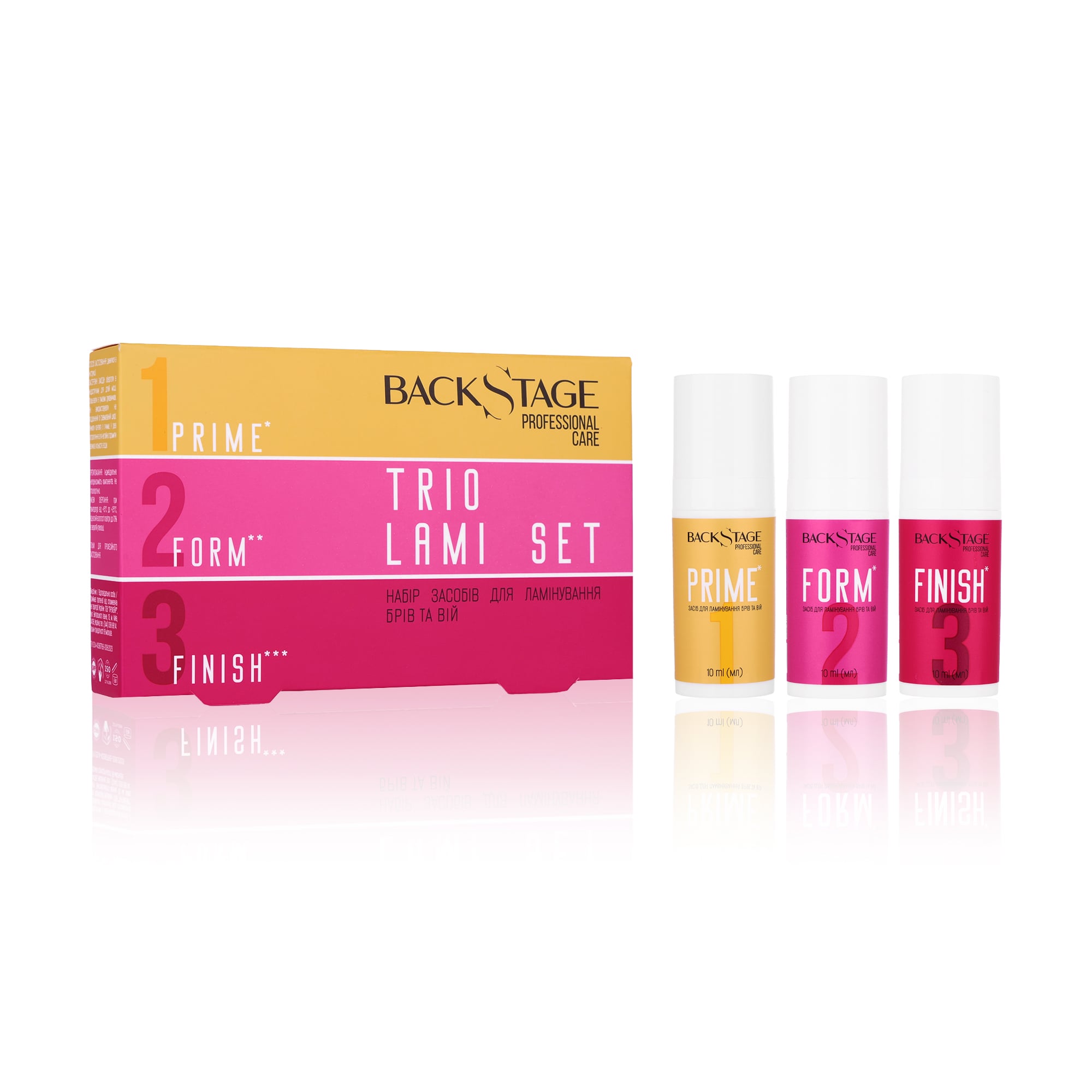 

Набір засобів для ламінування брів та вій BackStage Lami Pro System, 3*10 мл
