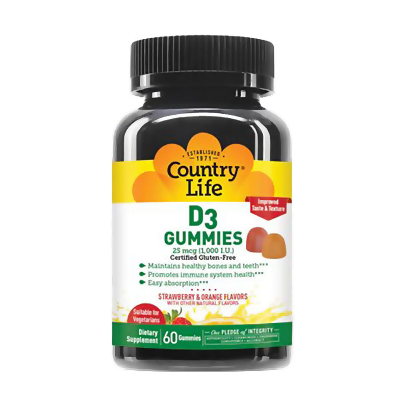 

Вітамін D3 Country Life Vitamin D3 Gummies, 1000 МО, 60 жувальних пастилок