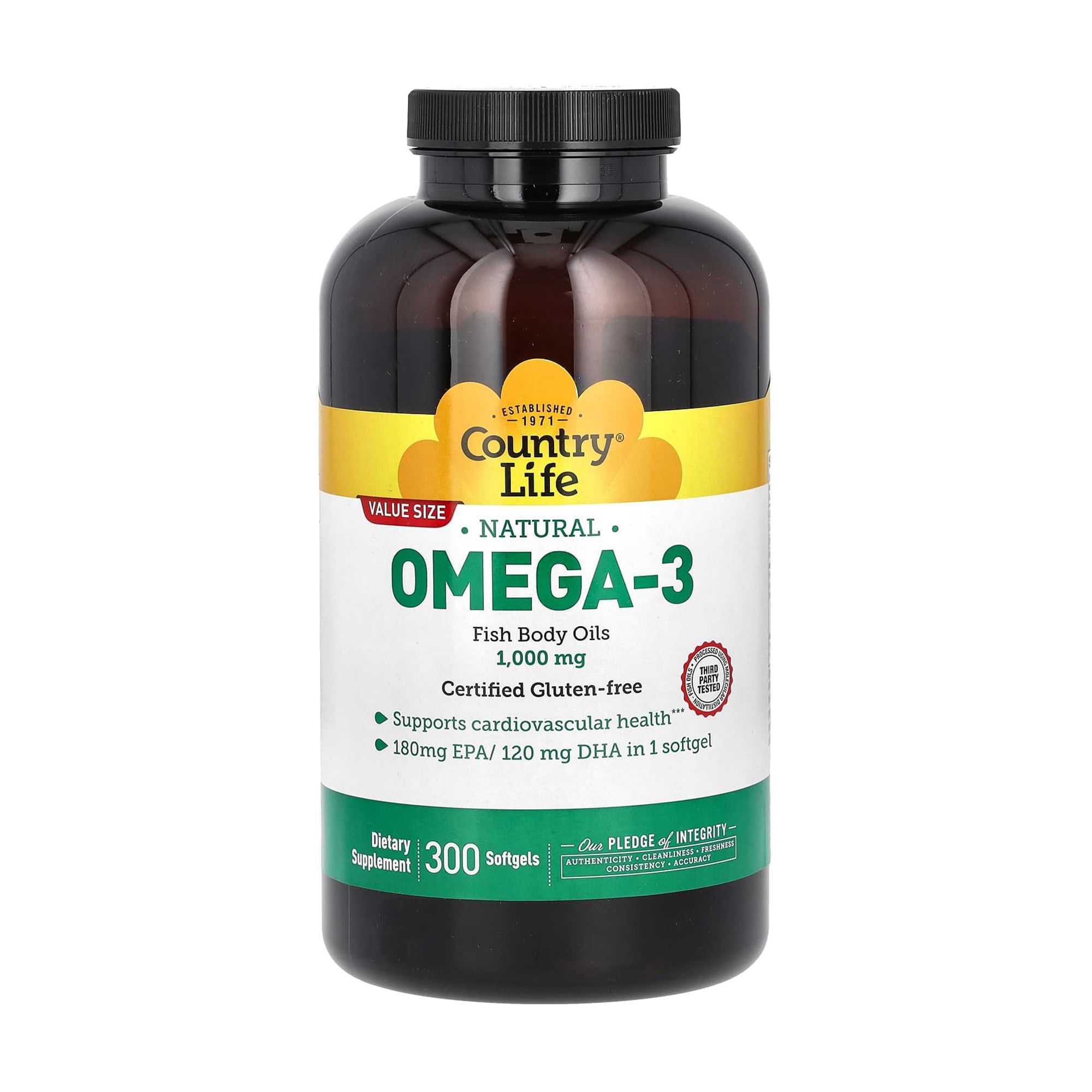 

Омега-3 риб'ячий жир Country Life Omega-3, 1000 мг, 300 м'яких капсул
