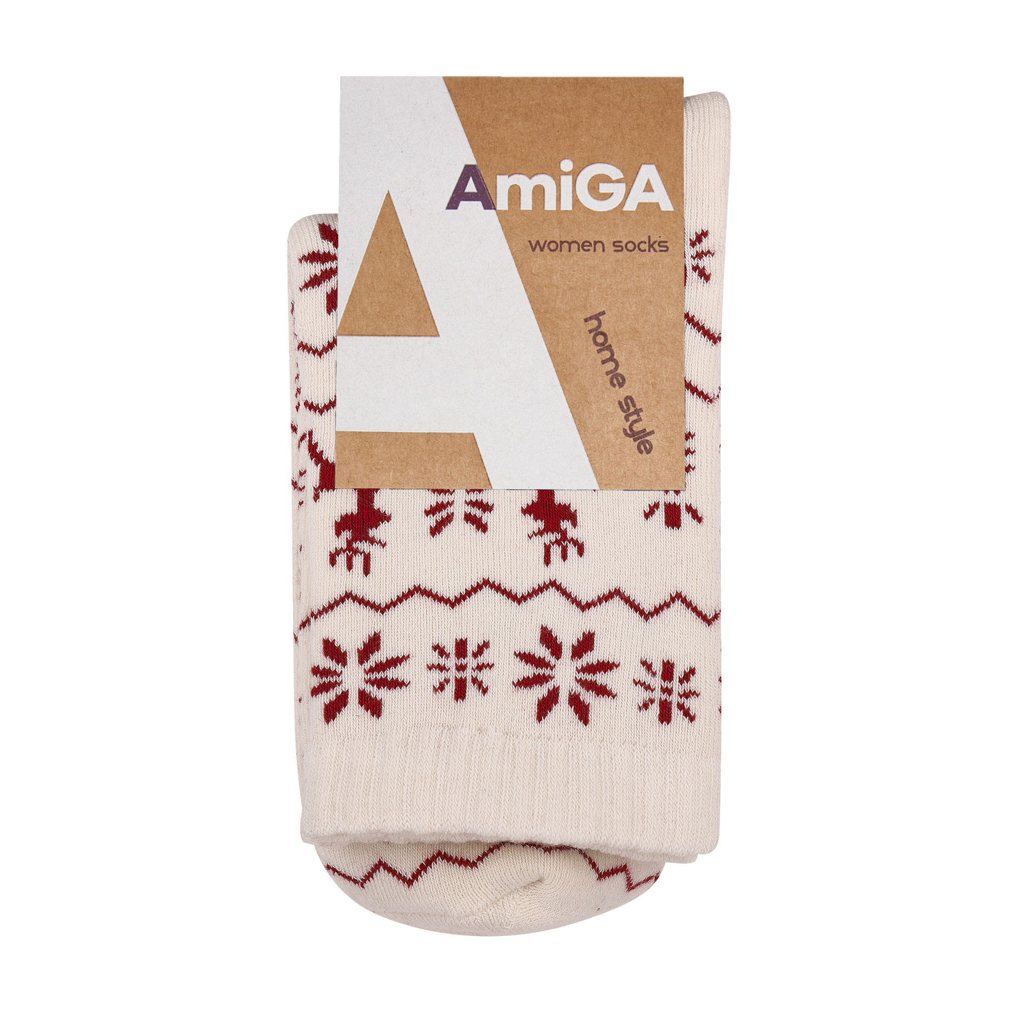 

Шкарпетки жіночі AmiGA махрові, середні, олені, молочні з бордо, розмір 23-25