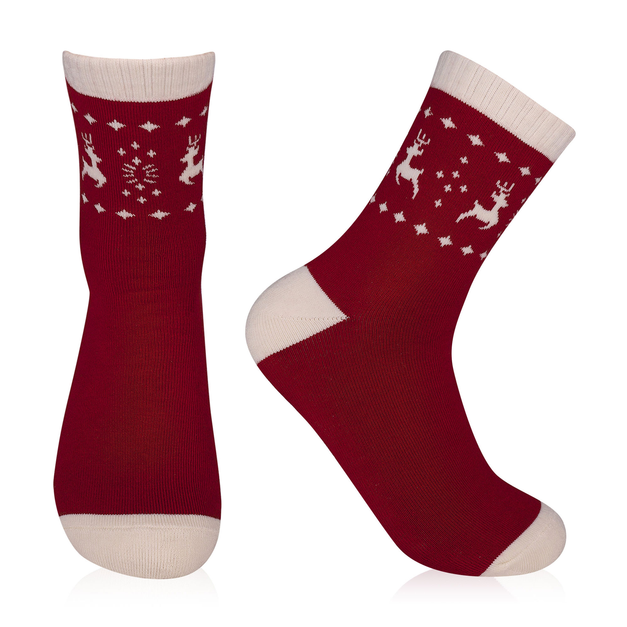 

Шкарпетки жіночі AmiGА класичні, махрові, олені, бордо з молочним, розмір 23-25