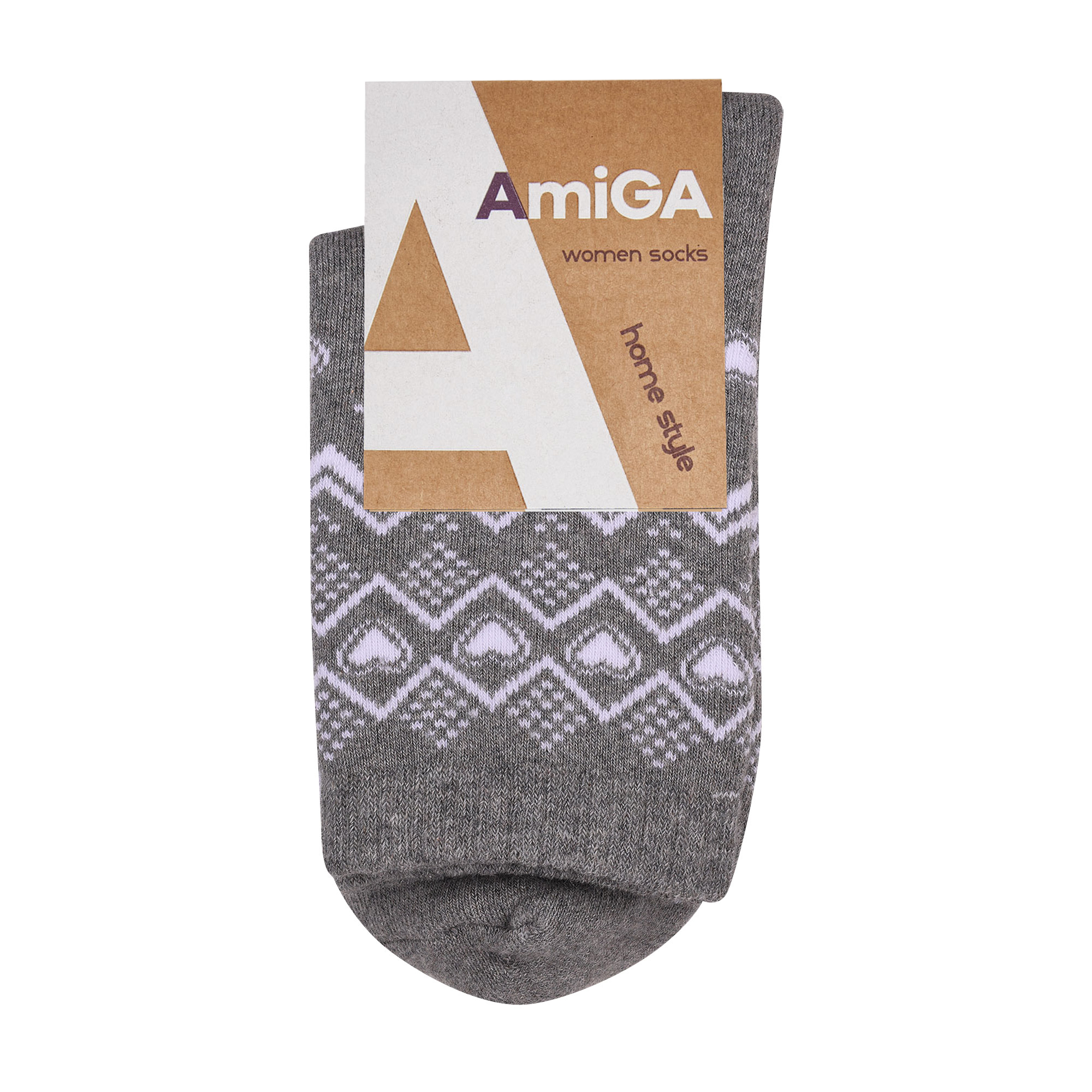 

Шкарпетки жіночі AmiGА класичні, махрові, сірі, з орнаментом, розмір 23-25