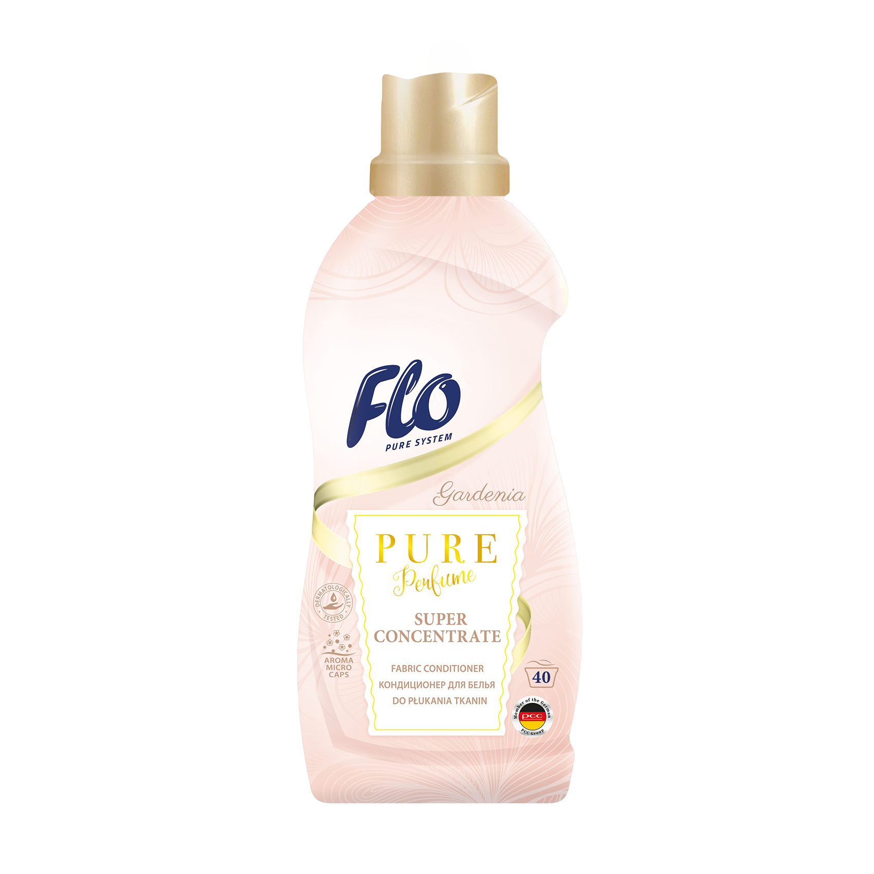 

Концентрований кондиціонер для білизни Flo Pure Perfume Gardenia, 40 циклів прання, 1 л