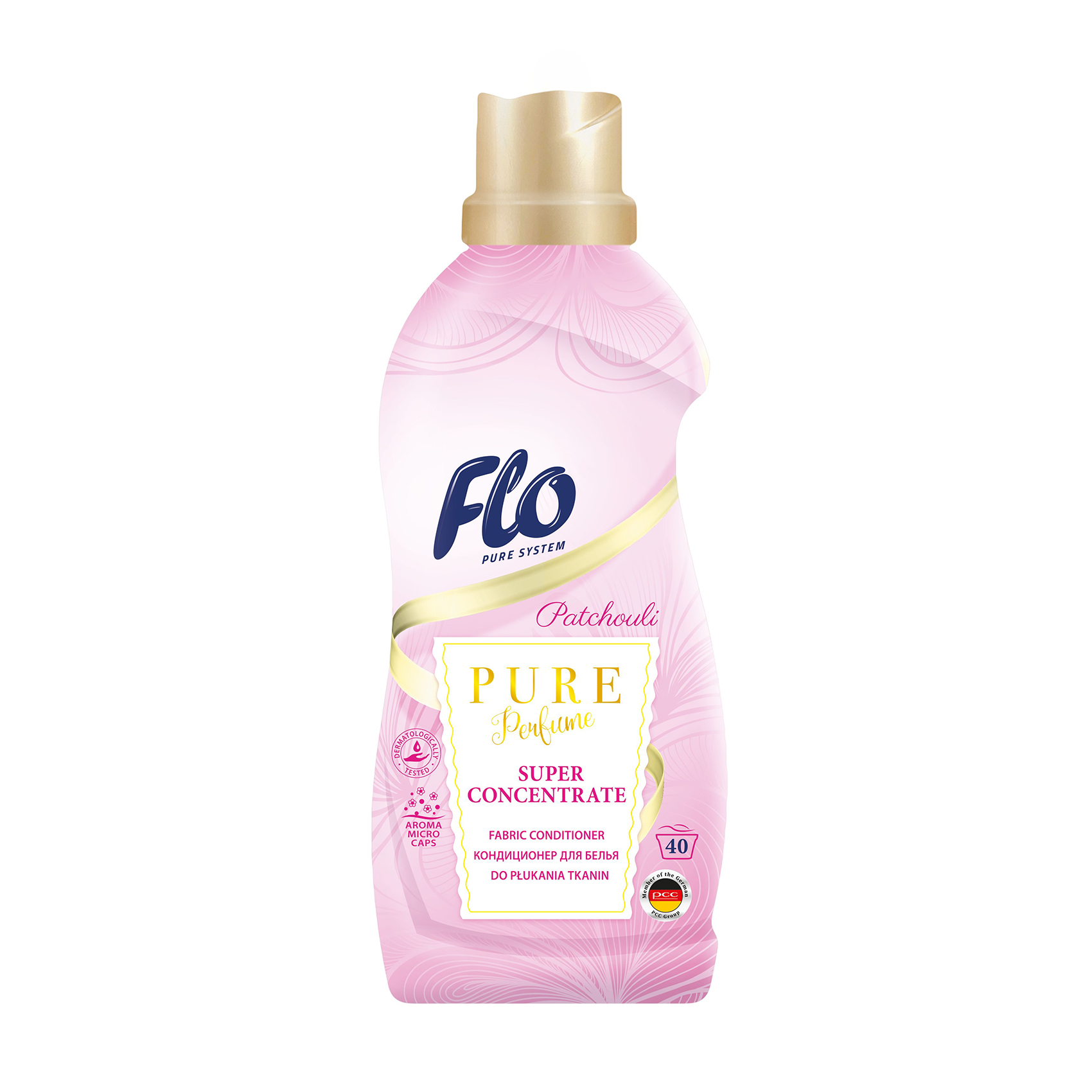 

Концентрований кондиціонер для білизни Flo Pure Perfume Patchouli, 40 циклів прання, 1 л