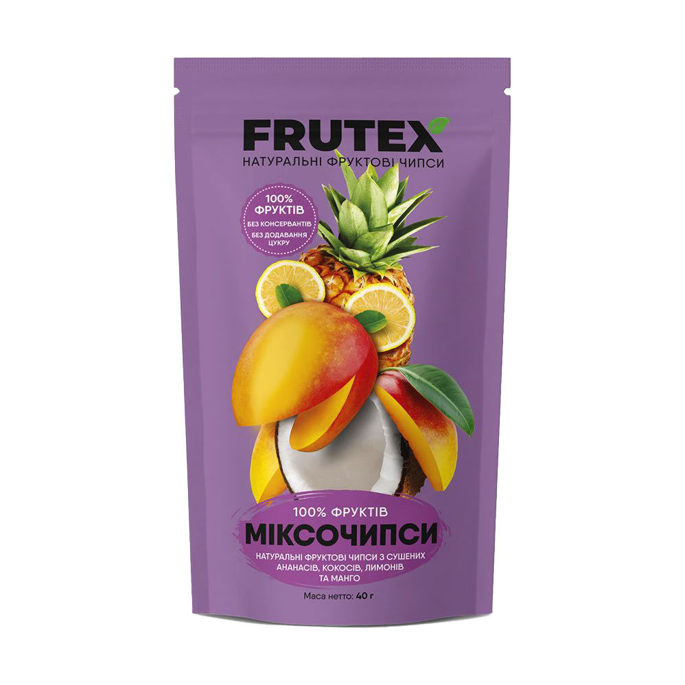 

Фруктові чипси Frutex Міксочипси Ананас, кокос, лимон, манго, 40 г