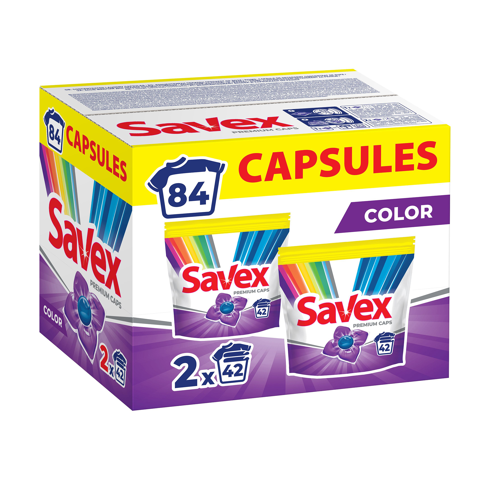 

Капсули для прання Savex Premium Color, 84 цикли прання, 2*42 шт