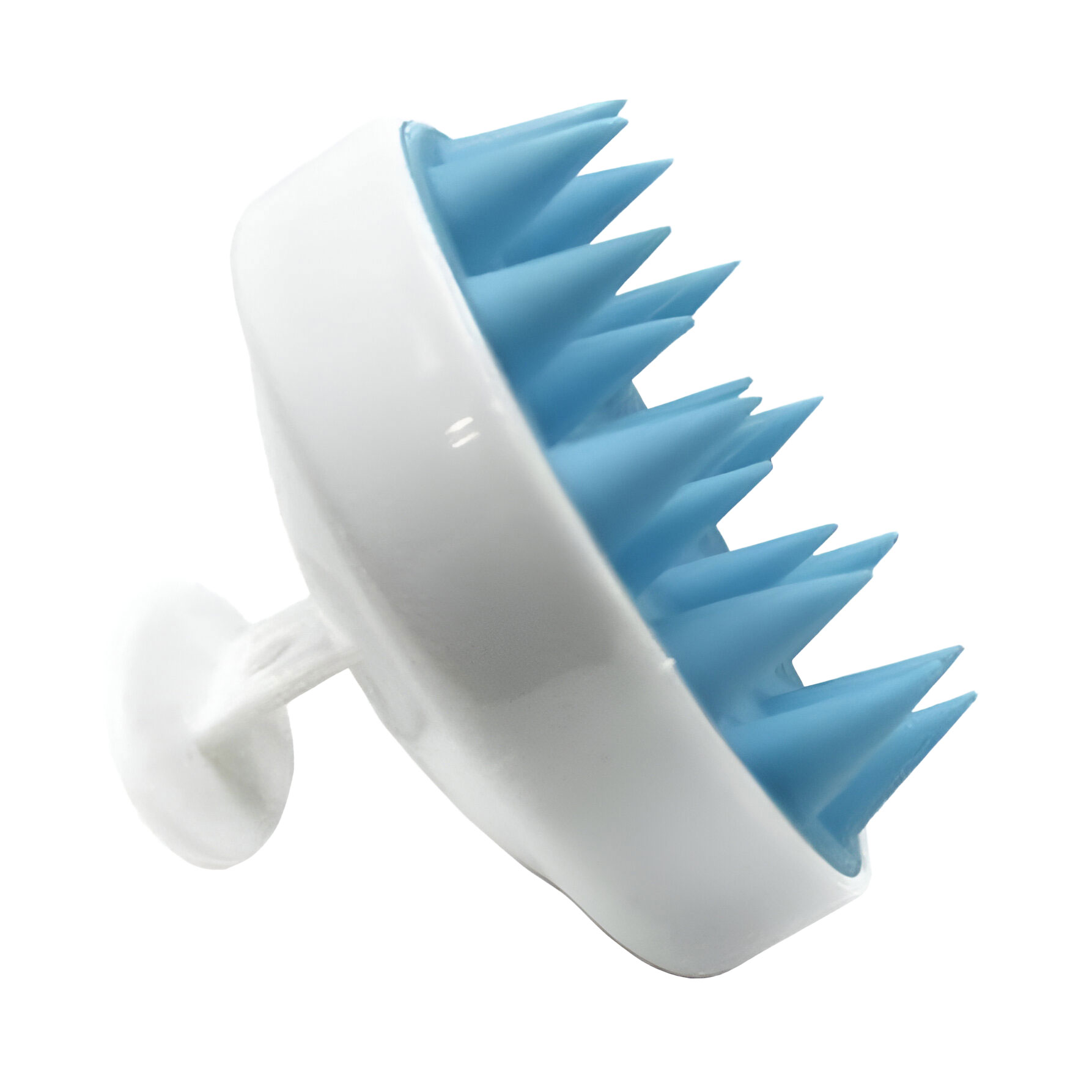 

Щітка-масажер для шкіри голови Cosmo Shop силіконова, кругла з ручкою, біло-блакитна, 1 шт (CS041AW)