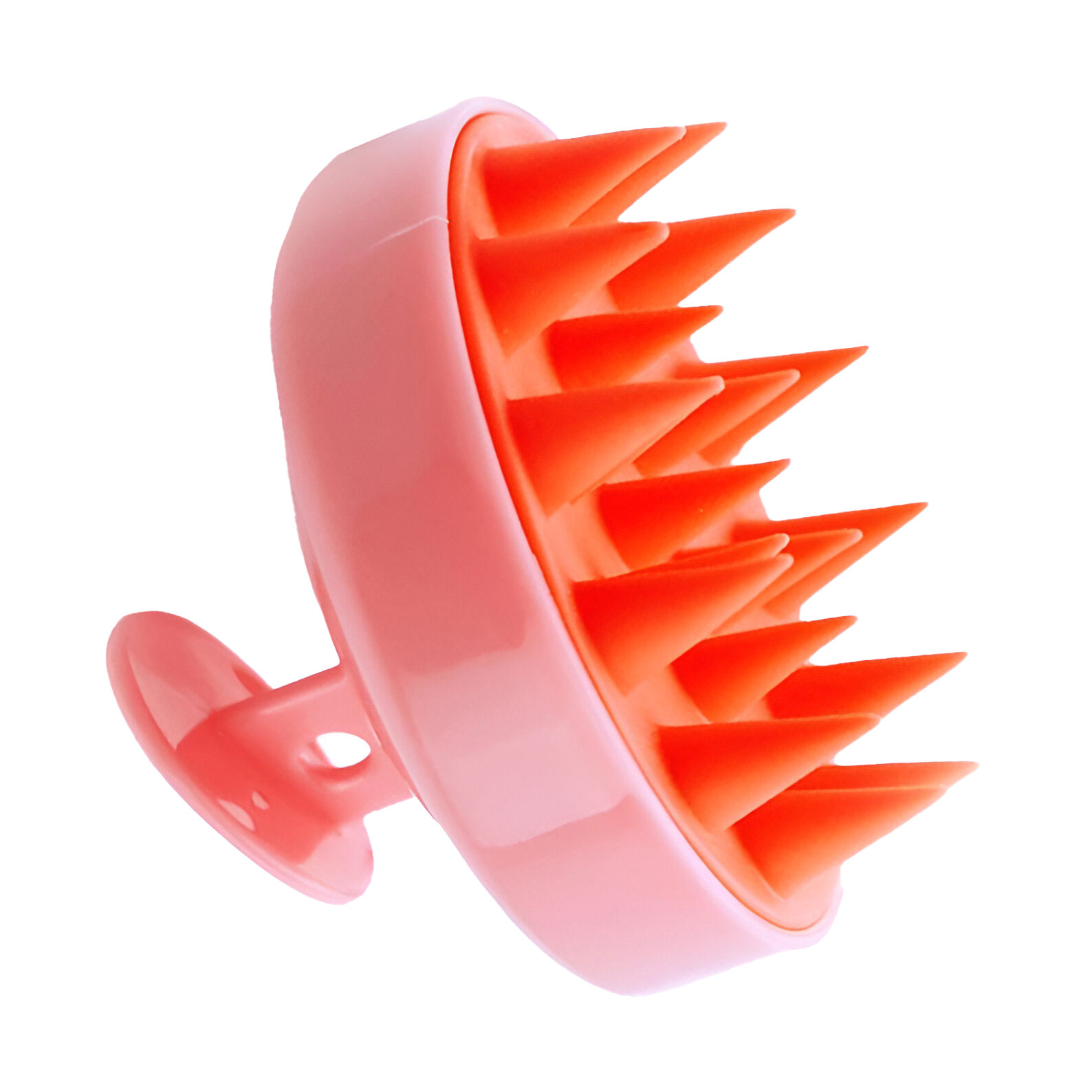 

Щітка-масажер для шкіри голови Cosmo Shop силіконова, кругла з ручкою, рожево-помаранчева, 1 шт (CS041RO)