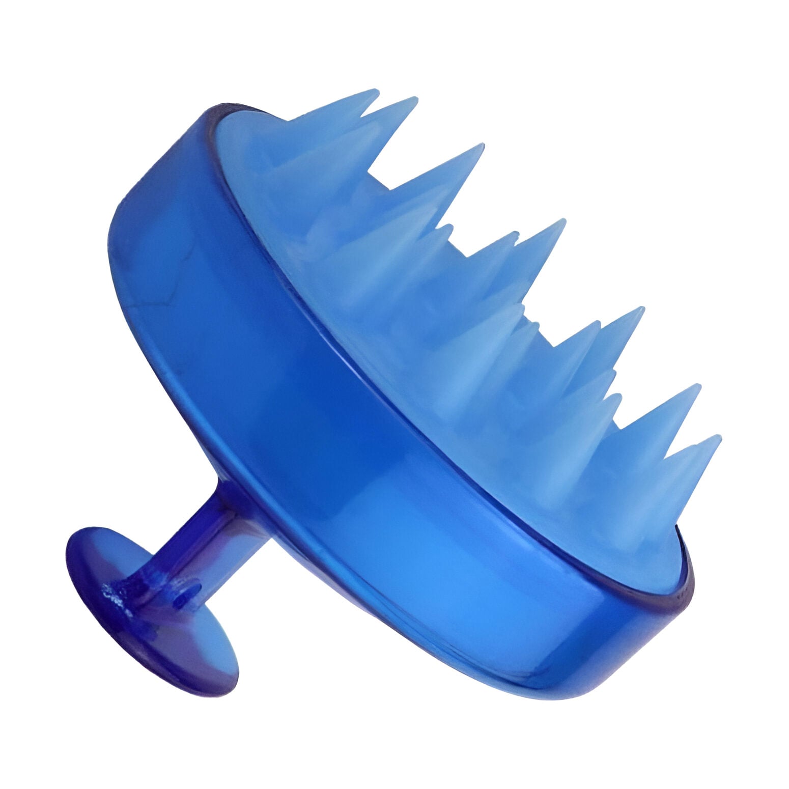 

Щітка-масажер для шкіри голови Cosmo Shop силіконова, кругла з ручкою, прозора синьо-блакитна, 1 шт (CS041B)