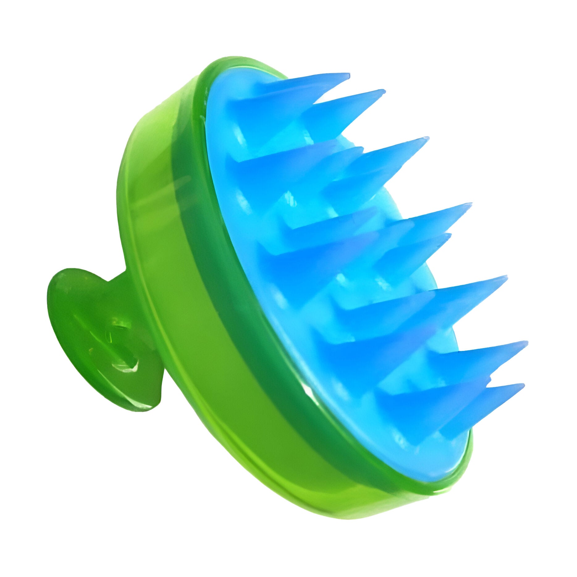 

Щітка-масажер для шкіри голови Cosmo Shop силіконова, кругла з ручкою, прозора зелено-блакитна, 1 шт (CS041G)